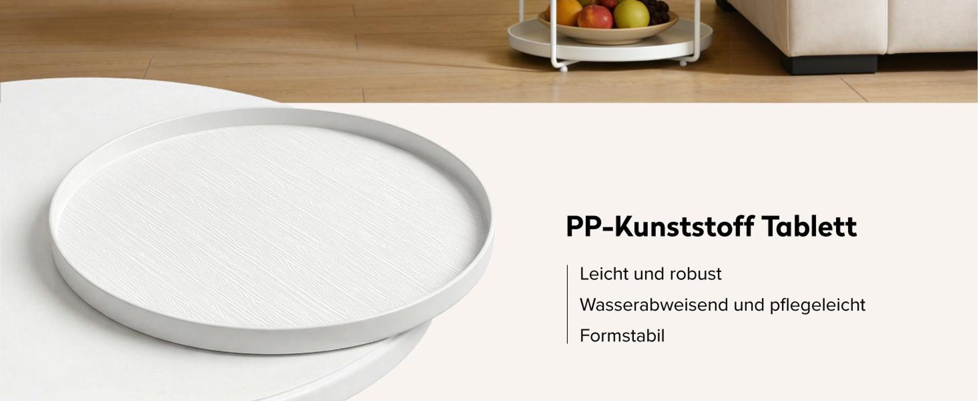 doporro Beistelltisch rund, Kleiner Tisch, Couchtisch rund mit 1 Ablagen und Metallgestell, 35 x 51cm, Beistelltisch Weiß Reglo-08