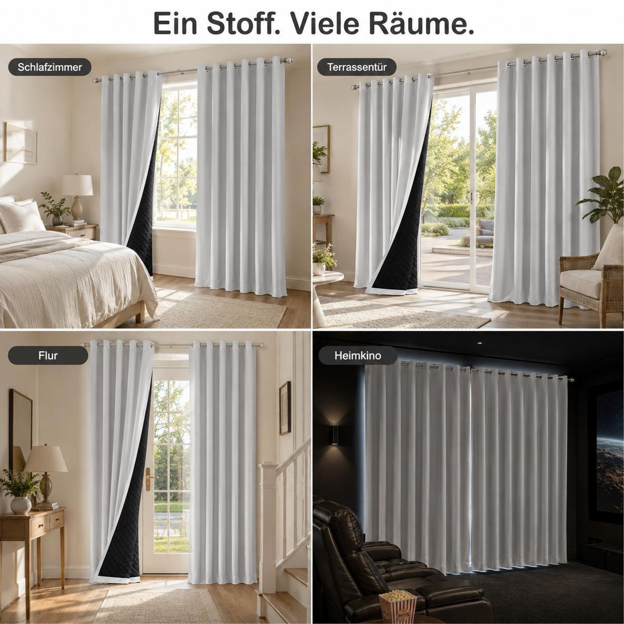 1x 100% Verdunkelung Thermo Vorhänge grauweiß Blickdicht Verdunkelungsvorhang mit Ösen Einfarbige, 132*160cm