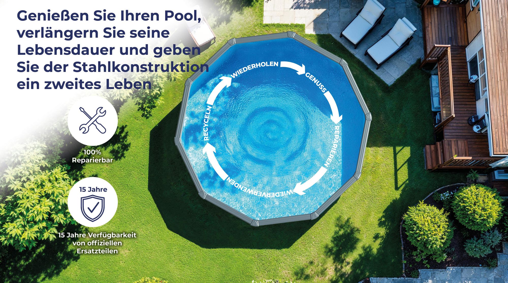 GRE Runder Stahlwandpool mit Anthrazitoptik KIT460GY – Ø 460 x 120 cm, Komplettset