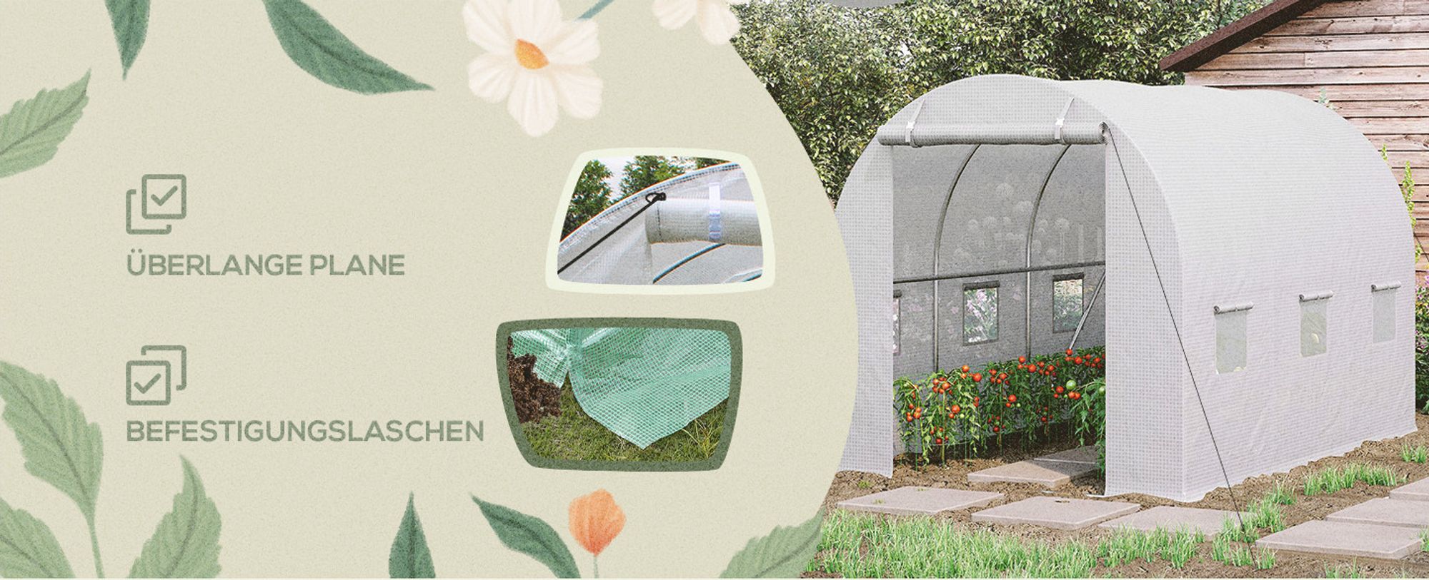 Outsunny Polyethylenfolie 3x2x2m Ersatzfolie mit 6 Fenster für Folientunnel