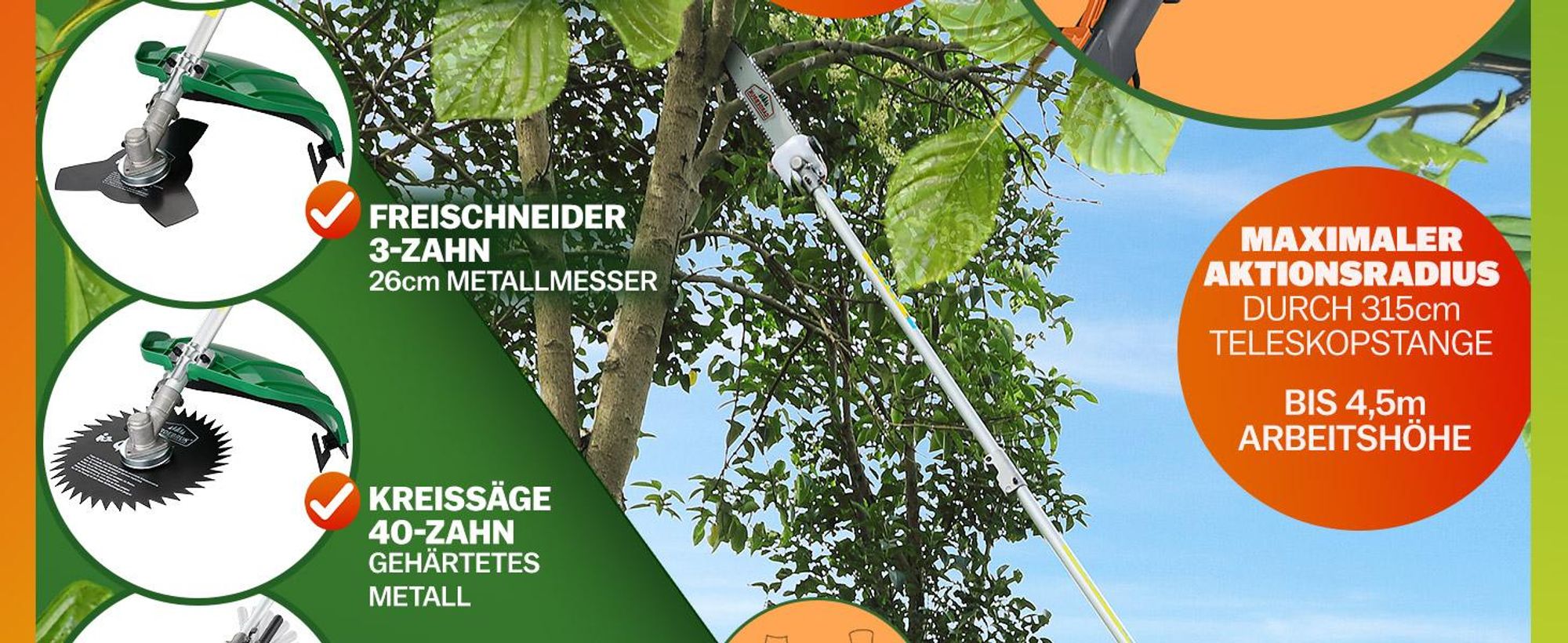 GARDEBRUK Benzin Motorsense Freischneider 5 in 1 Multitool
