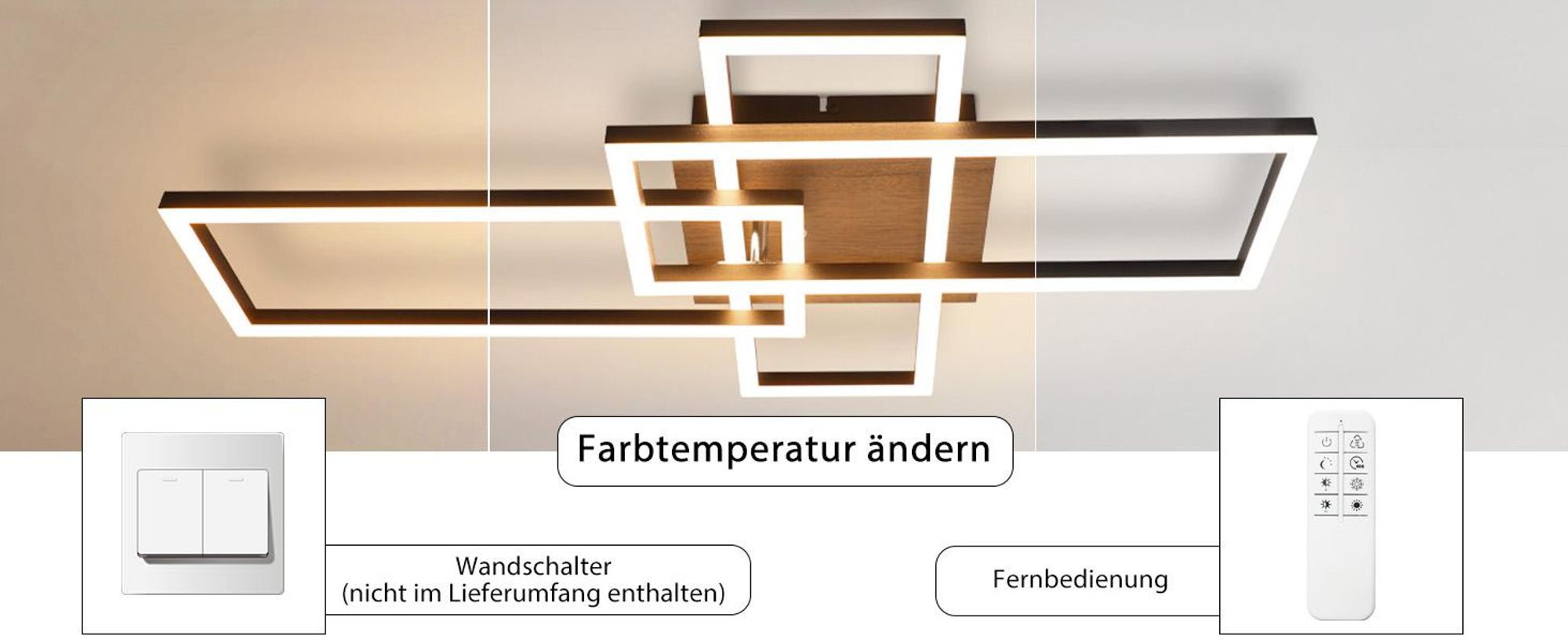 ZMH LED Deckenlampe 64CM Deckenleuchte 36W Wohnzimmerlampe Dimmbar Schwarz Holz Schlafzimmerlampe mit Fernbedienung für Esszimmer Arbeitszimmer