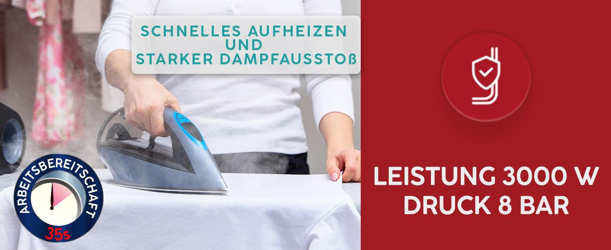 Dampfbügelstation - 3000W Dampfbügeleisen leistungsstark MPM MZE-28