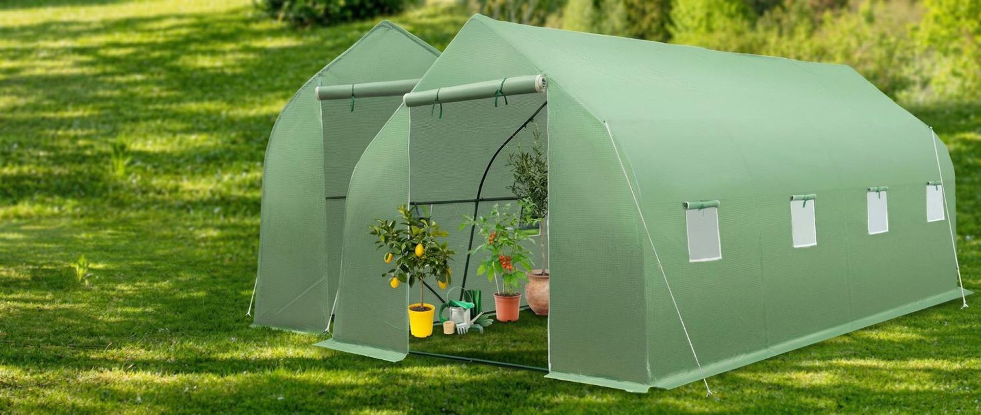 tectake® Foliengewächshaus 27 m³, in Zeltform mit 8 Fenstern 600 x 300 x 205 cm