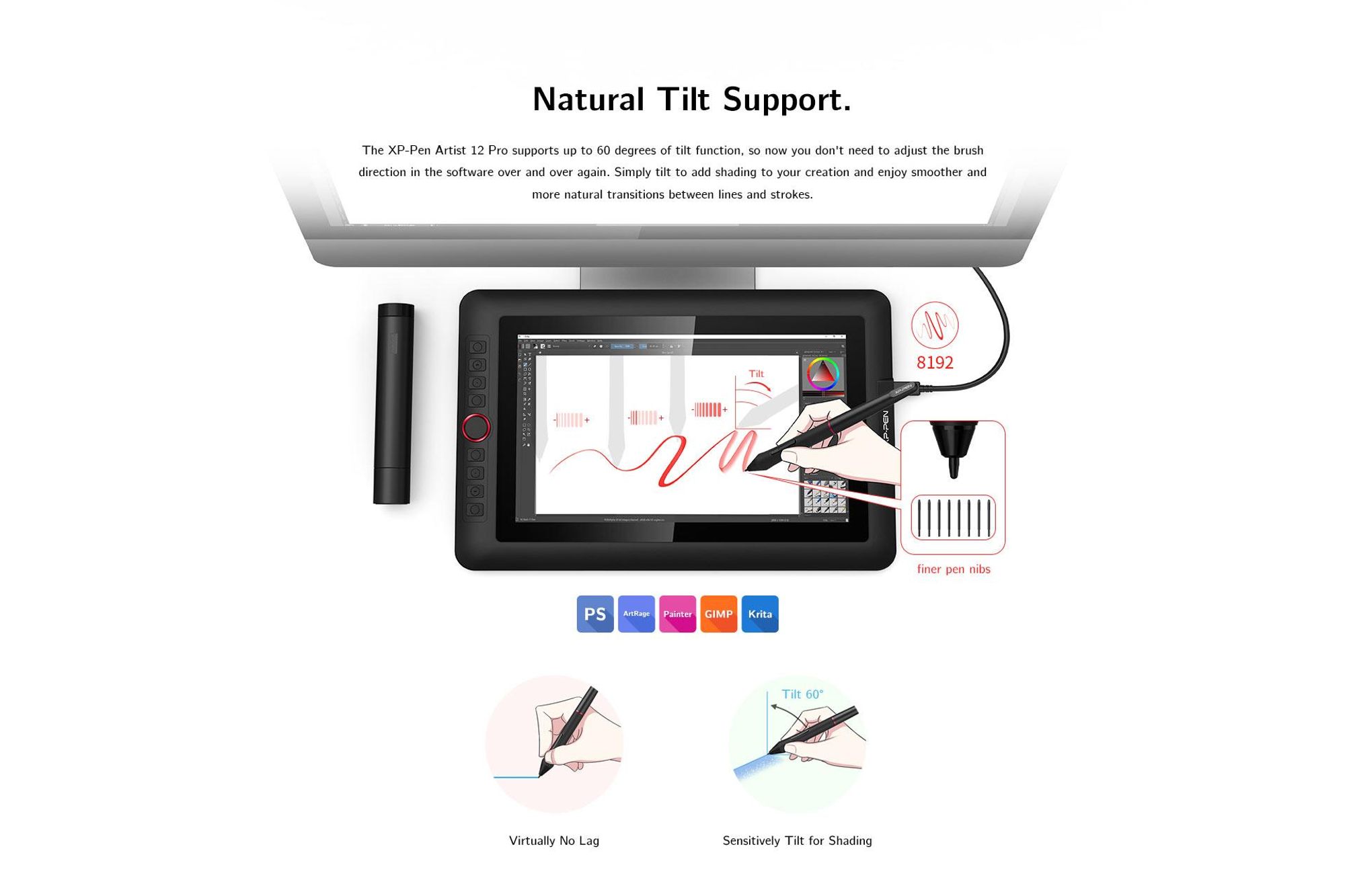 XPPen Artist 12 Pro, Kabelgebunden, 5080 lpi, 256,32 x 144,18 mm, USB, 1 cm, Stift