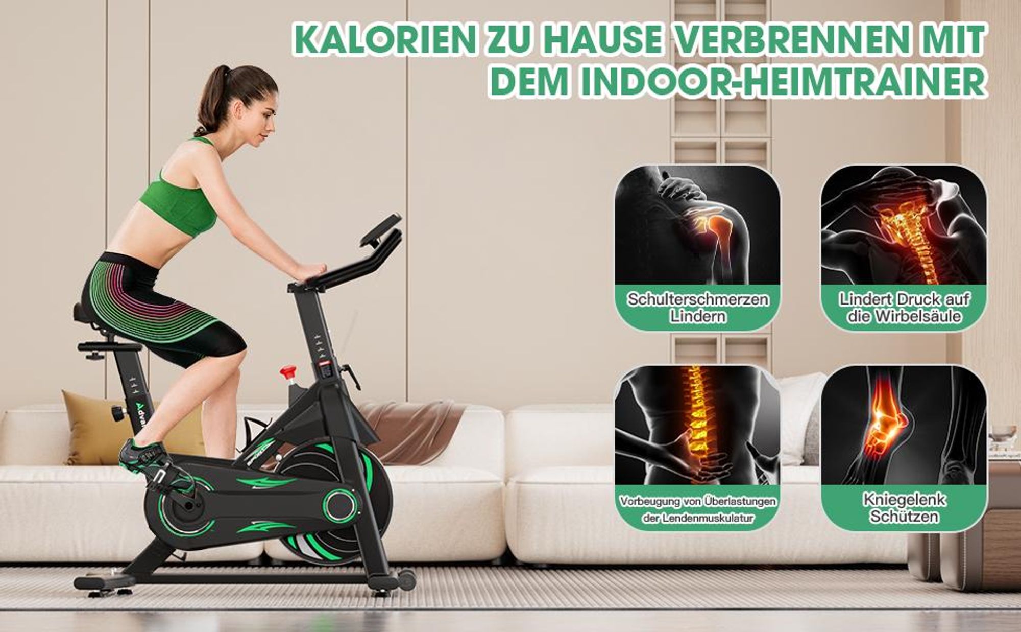 Heimtrainer Fahrrad mit App, Advamsoler Leises Hometrainer Fahrrad mit Magnetwiderstand, LCD Display & Tablet-Halter für Zuhause, Bis 160KG