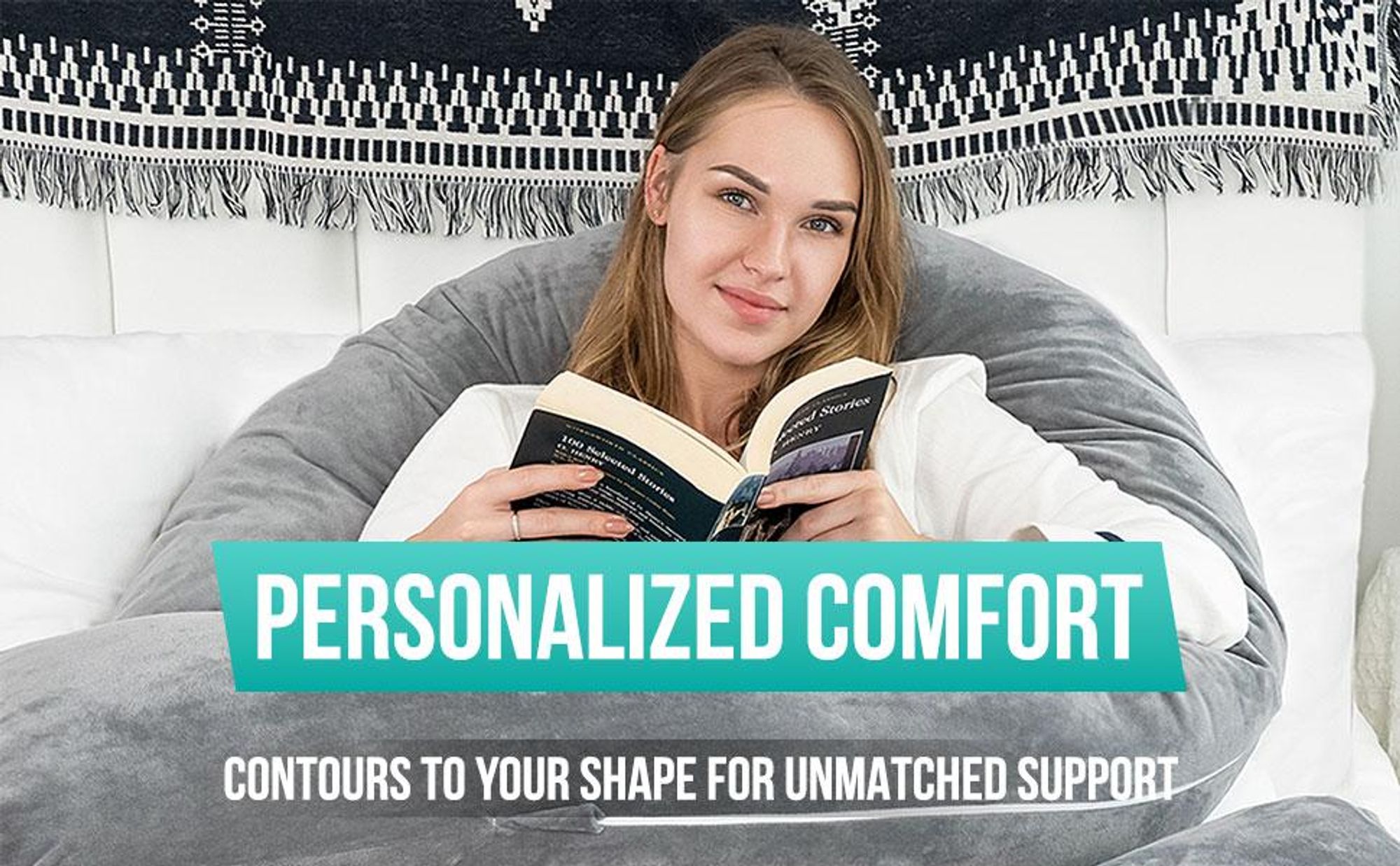 Strex Schwangerschaftskissen XXL - 280cm - Abnehmbarer Bezug - Seitenschläferkissen / Body Pillow / Körperkissen / Stillkissen