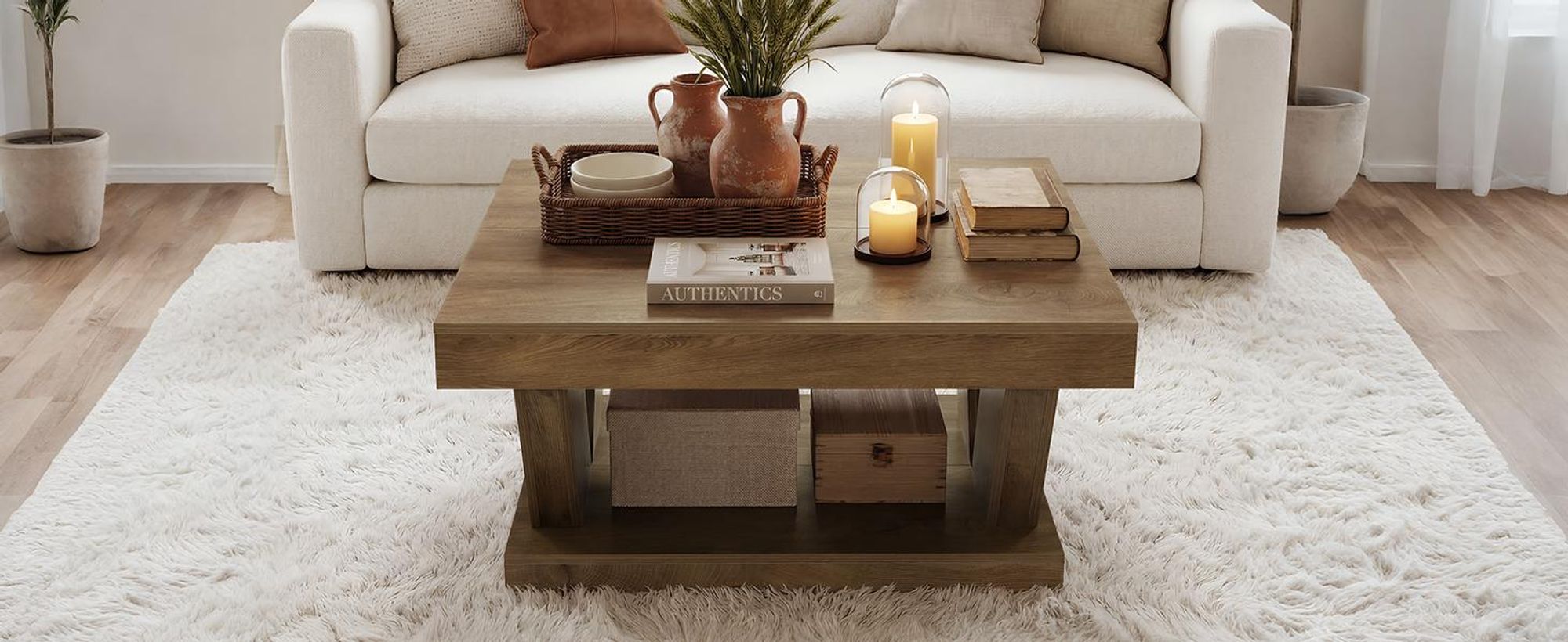 Couchtisch, Landhaus-Couchtisch mit großer Ablagefläche, moderner 2-stöckiger Couchtisch aus rustikalem Holz für Wohnzimmer und Homeoffice