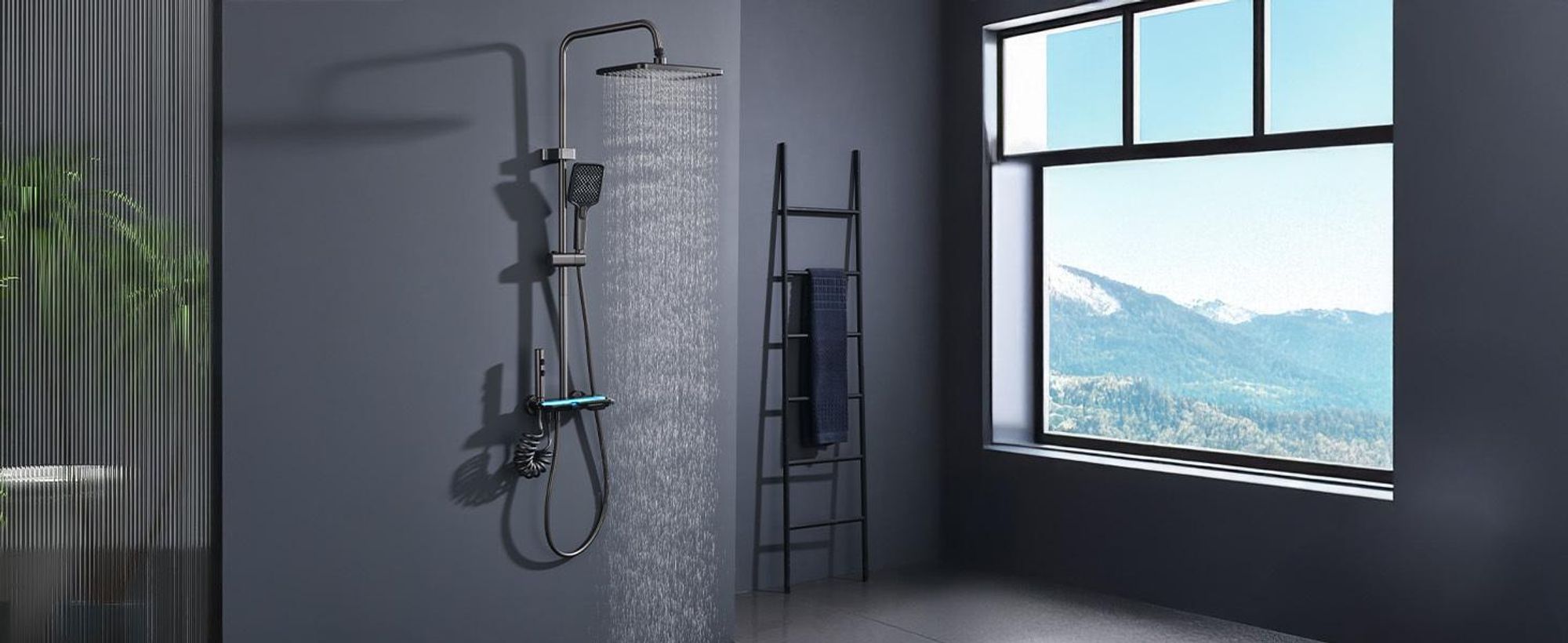 Homelody Duschsystem Messing 4 Wasserausgabe Modi, Duscharmatur Komplettset，Duschset Digitale Temperaturanzeige mit Atmosphärenlicht，Dusche Komplett