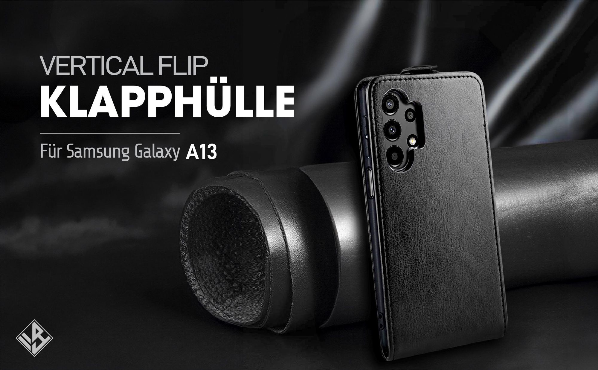 Vertikal aufklappende Handyhülle in Schwarz für Samsung Galaxy A13