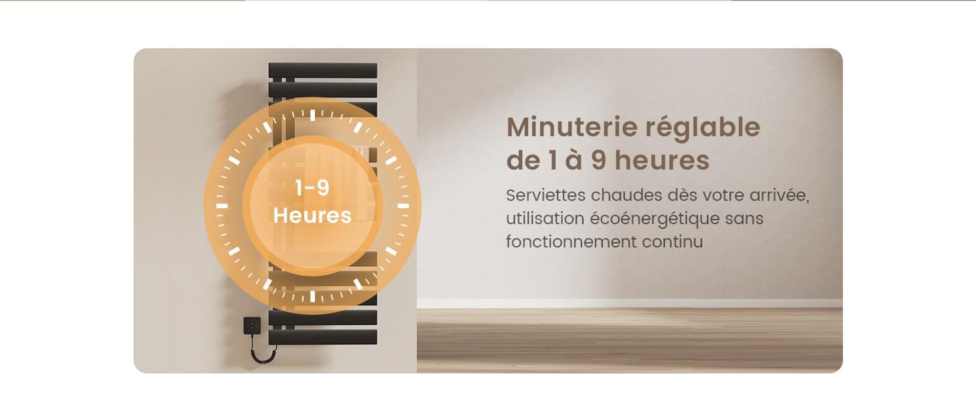 EMKE Sèche-serviettes électrique 1000X500mm 320W noir, intelligent WiFi App, LCD tactile, Minuterie 1-9H, IPX5