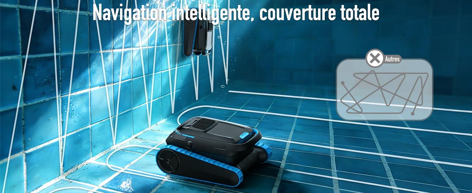 Robot de piscine AIRROBO CP40 pour sol et parois avec application, autonomie de 120 minutes, surface de nettoyage de 170 m², navigation intelligente, fonction d'auto-stationnement