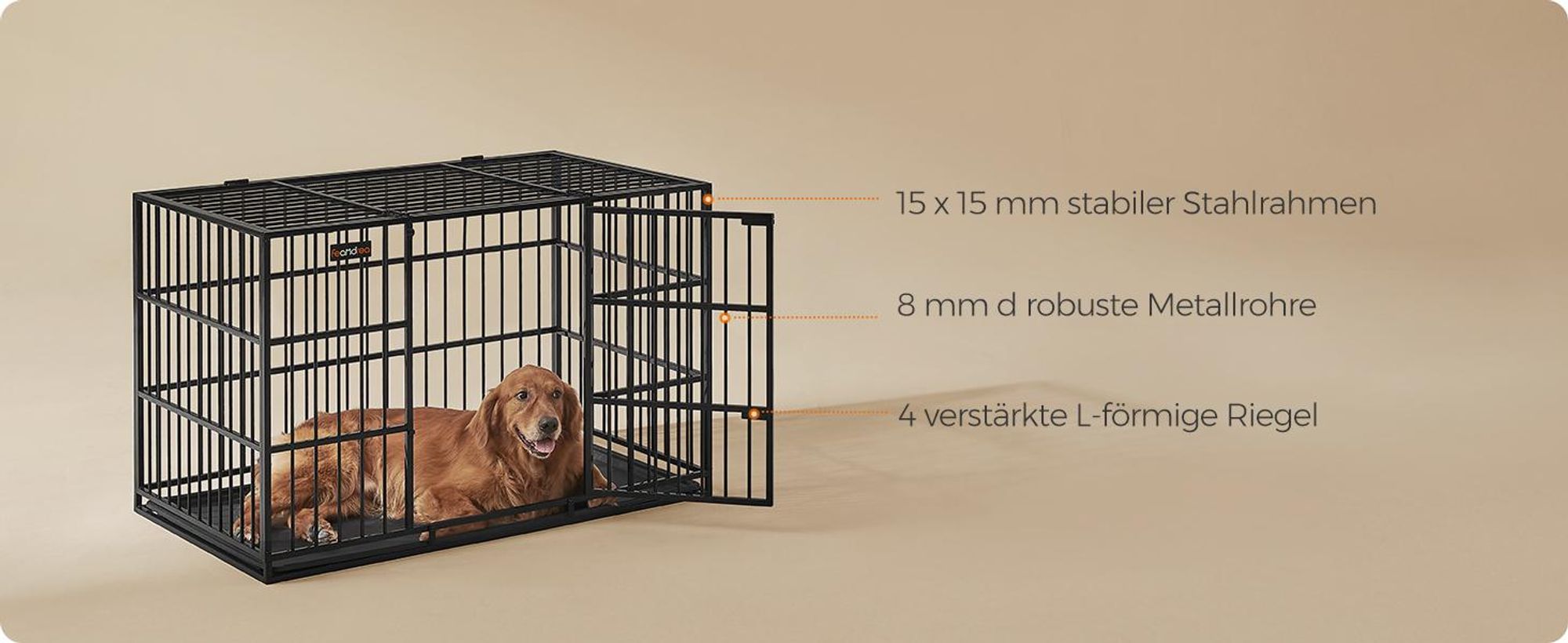 Feandrea Hundekäfig hochbelastbar, für mittelgroße und große Hunde, Doppeltüren