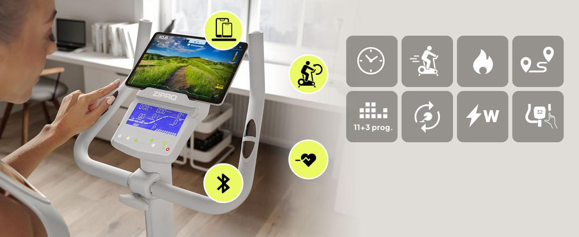 Zipro Ergometer Bicicletta Rave White – Cyclette elettromagnetica in bianco Controllo tramite app Zwift Angolo del manubrio e sella regolabili Programma Watt