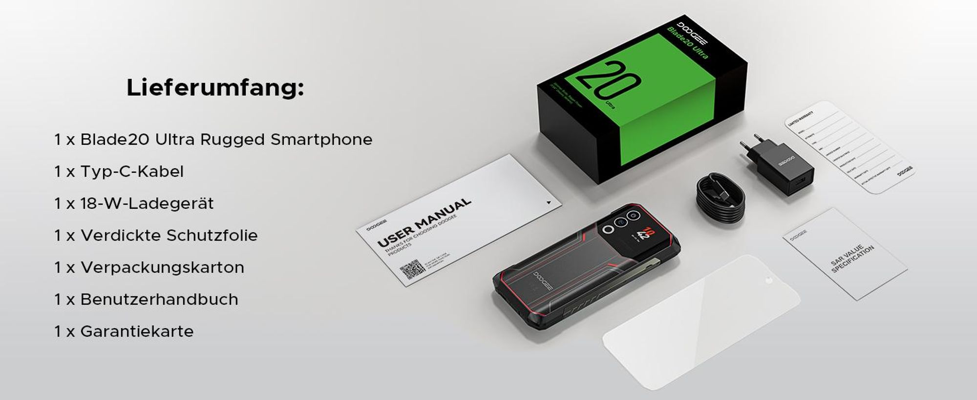 DOOGEE Blade20 Ultra Smartphone Handy, 1,54" Zusatzdisplay, 10300mAh Akku, 8GB+512GB, 6,6" 90Hz, 50MP, NFC, Fingerabdruck, IP68, ohne Vertrag