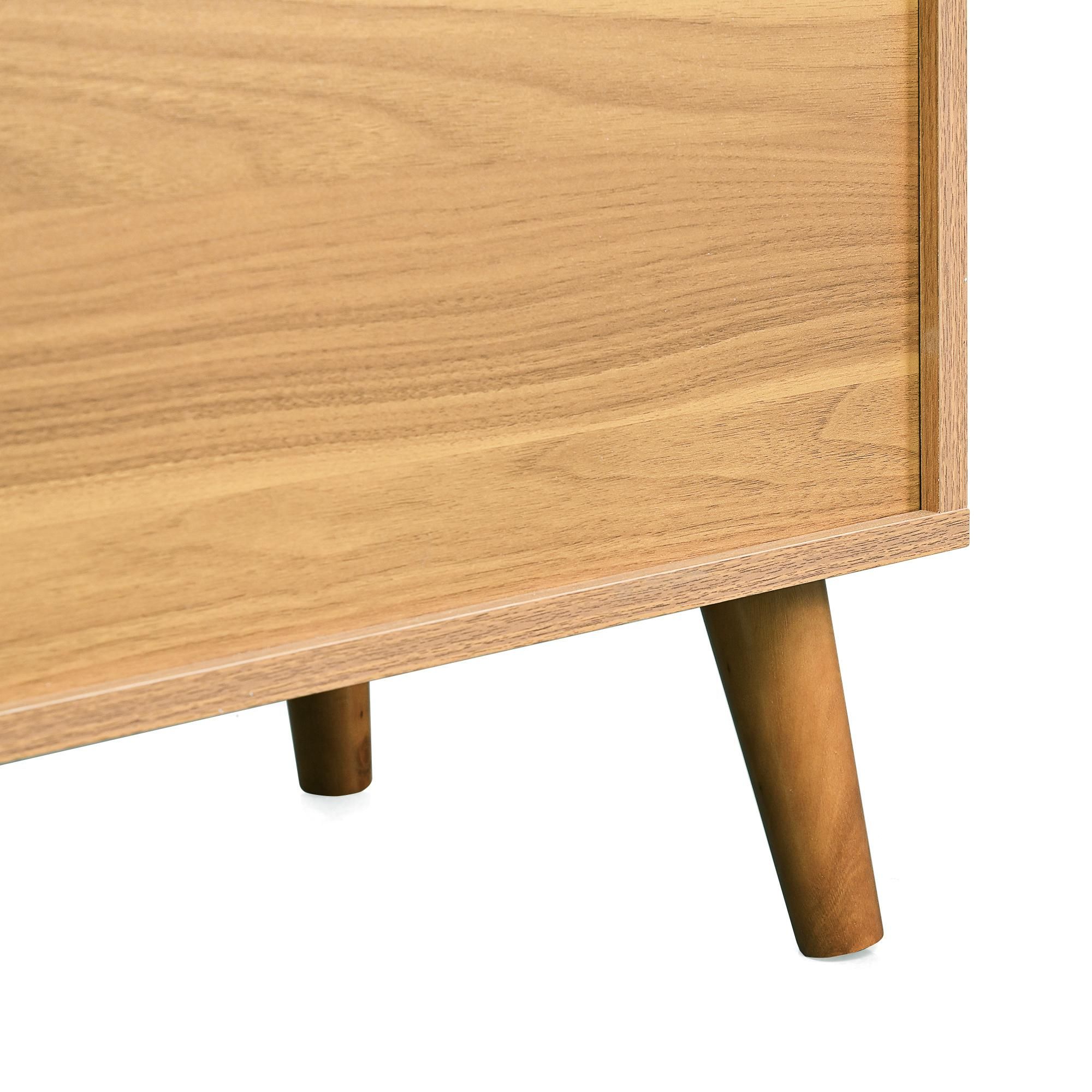 Merax Kommode Sideboard mit 6 Schubladen und Massivholzbeine, Sideboard Rattan geflecht, Schubkastenkommode Holz Wohnzimmerschränke 120x40x76.5cm