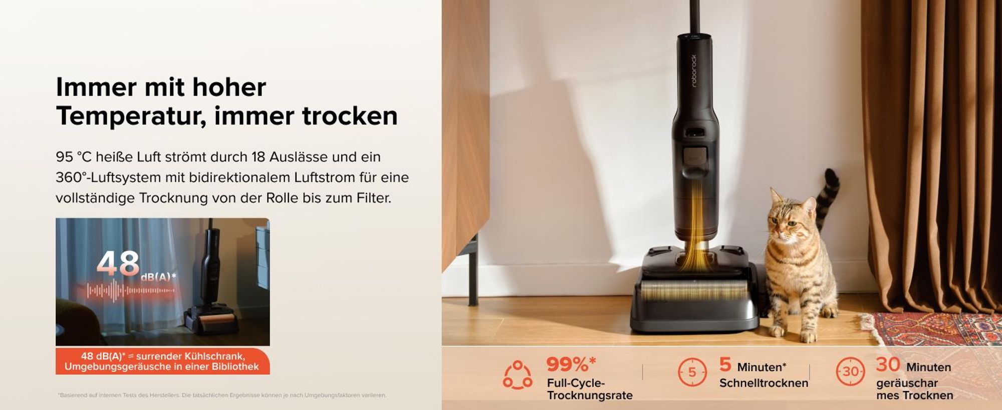 Roborock F25 ACE Pro Nass Trockensauger, 25000Pa, JetFoaming gegen Flecken, Anti-Haar-Verwicklung, 180° Flach-Design, Heißwasser-Selbstreinigung