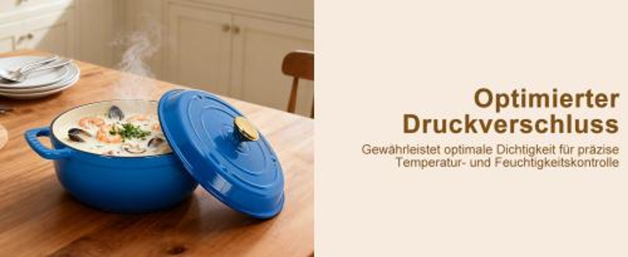 FCH Gusseisen Topf 26cm - 5QT-4.6L Emaille Bräter mit Deckel backofengeeignet - für Küche Backen Schmoren Braten (Blau)
