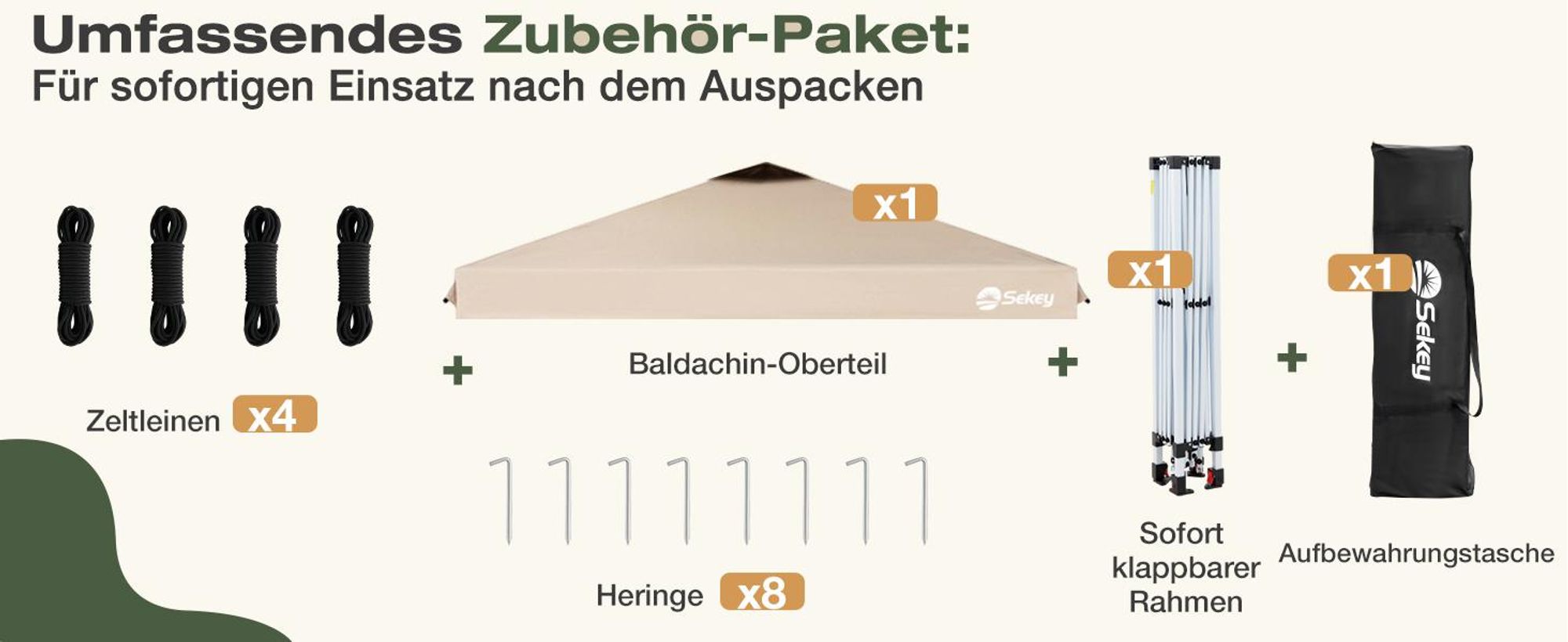 Sekey Faltpavillon 3x3 m, wasserdicht, UV-Schutz 50+, belüftet, 3 Höhen, stabil & windfest