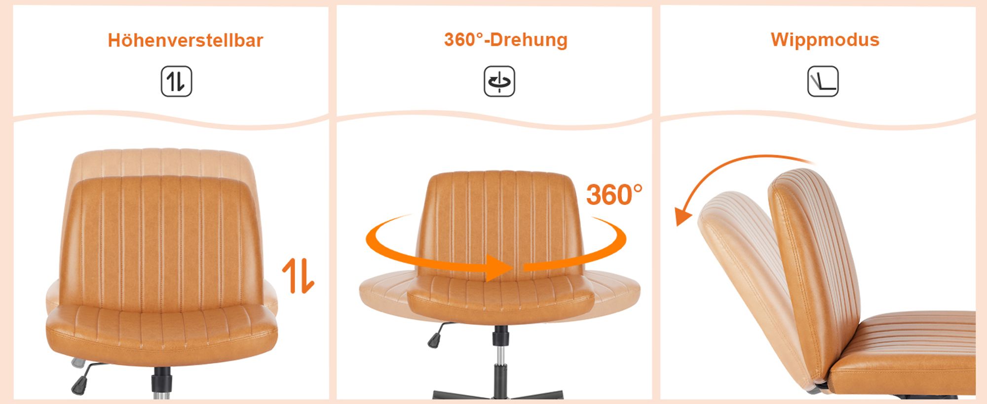 Sweetcrispy Bürostuhl Ohne Armlehne drehstuhl,Atmungsaktives und Bequemes Netzgewebe Criss Cross Chair, Verbreitertem  schneidersitz bürostuhl(Braun)
