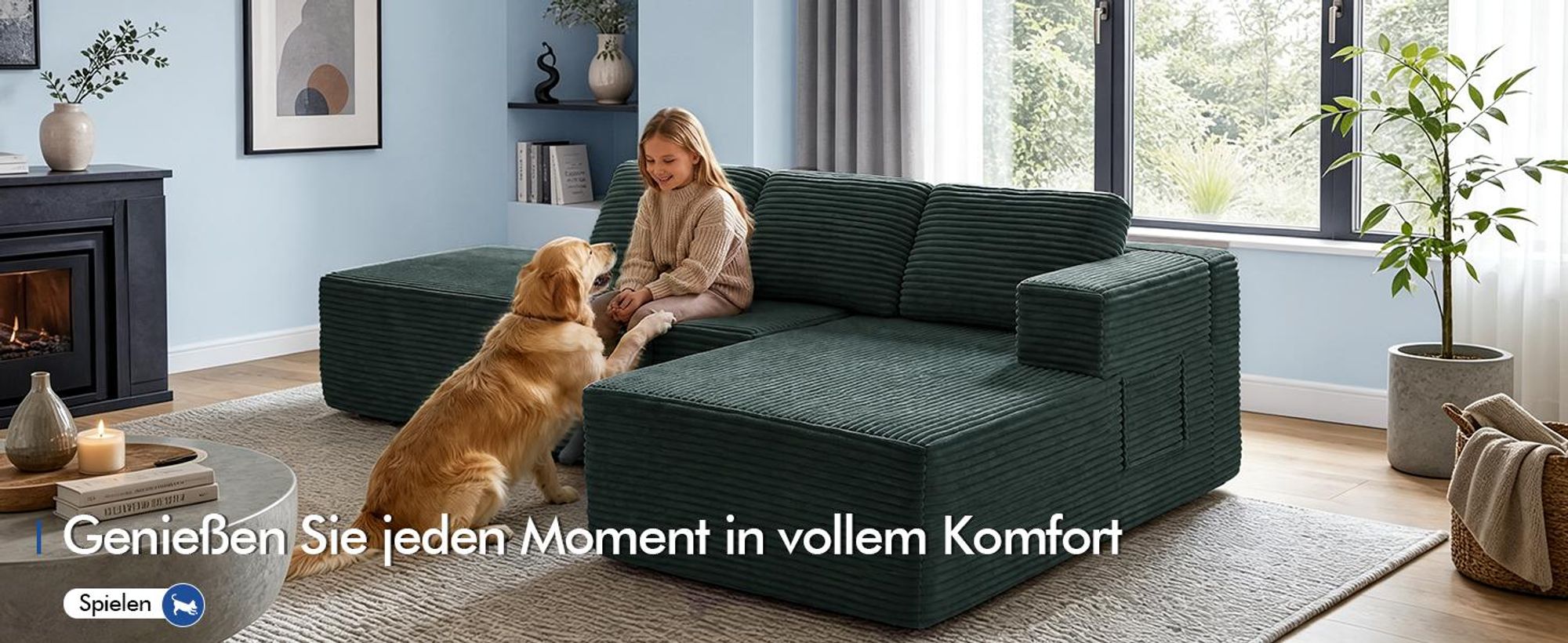 COMHOMA Ecksofa mit Schlaffunktion, 228cm Corduroy Modulares Boneless Couch mit Chaiselongue & Rücken-Metallgestell, L-Form Schlafsofa mit offenem