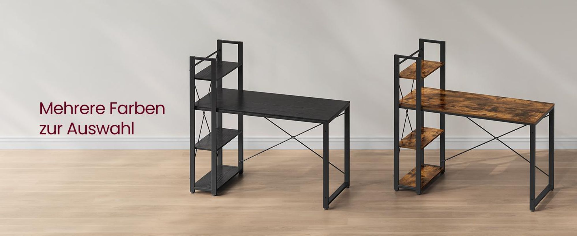 VASAGLE Schreibtisch Computertisch mit Regalböden 120cm Schwarz
