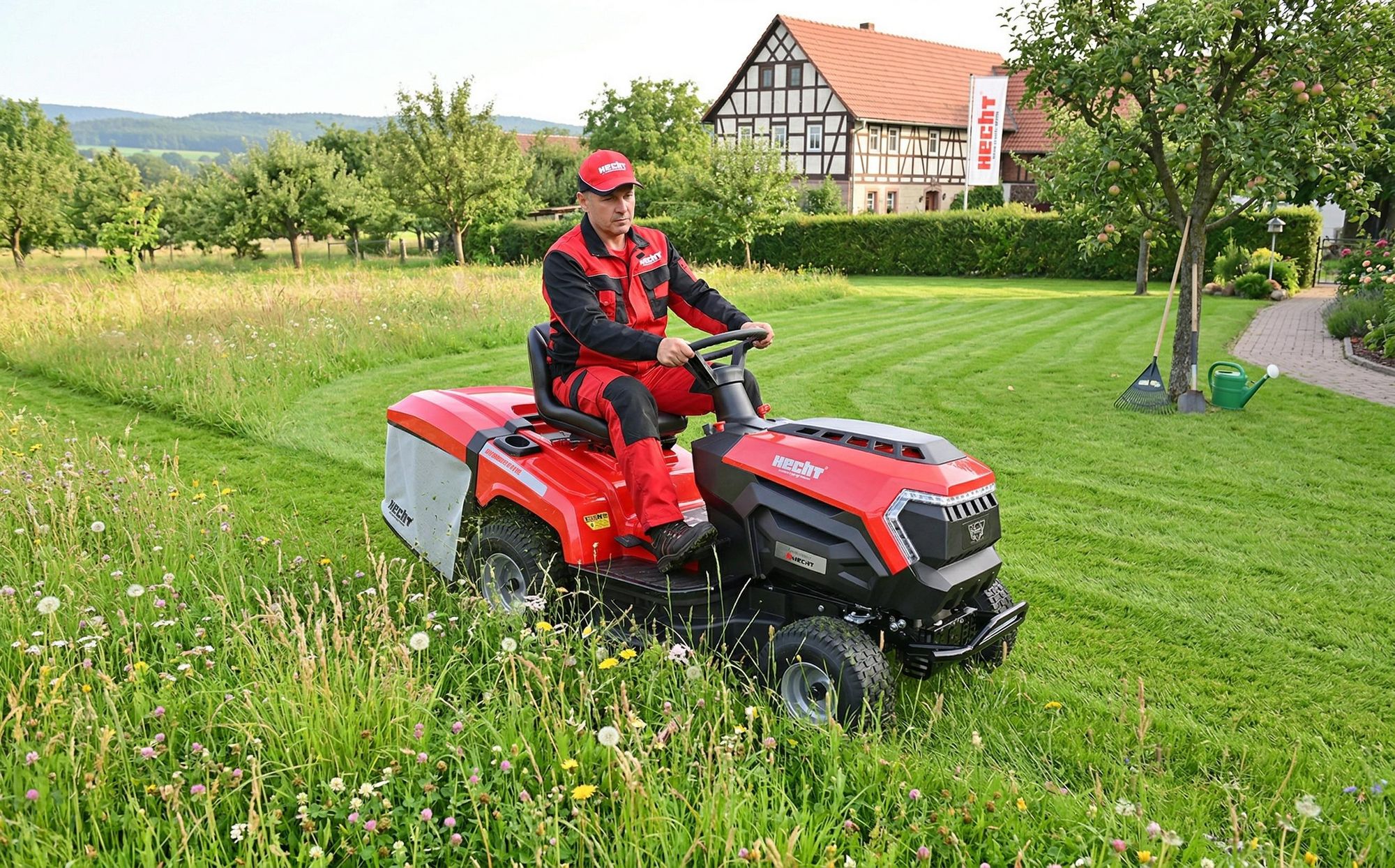 Aufsitzmäher Benzin Rasentraktor HECHT 5198 | 98 cm Schnittbreite | 12,5 PS | CVT-Automatik | 250 L Fangkorb