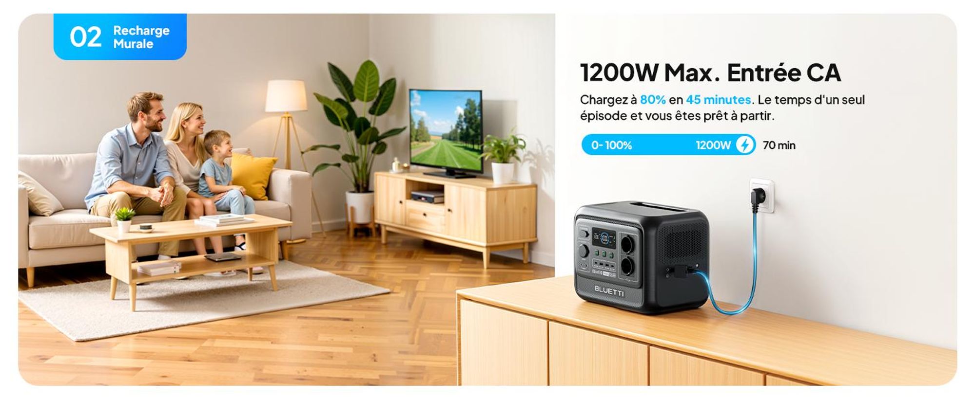 BLUETTI Elite 100 V2 + Charger 1 Station d'énergie portable, batterie de secours de 1024Wh avec 2 sorties AC de 1800W , générateur solaire pour le camping, les pannes de courant