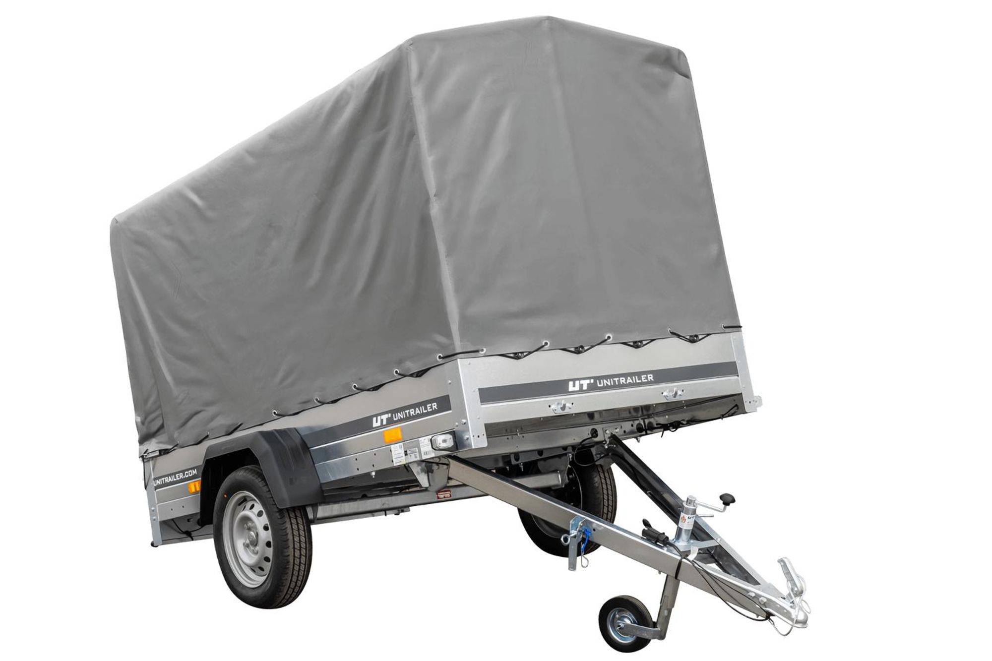 Przyczepka jednoosiowa 230x125 UNITRAILER GARDEN 230 KIPP ze stelażem H-1100 i pokrowcem szarym