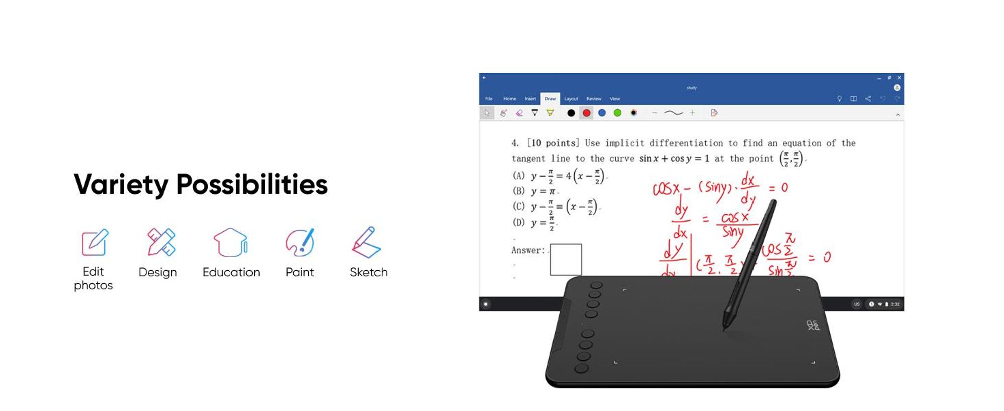 XPPen DECO 01 V2, Verkabelt & Kabellos, 5080 lpi, 254 x 158,75 mm, USB, 1 cm, Stift