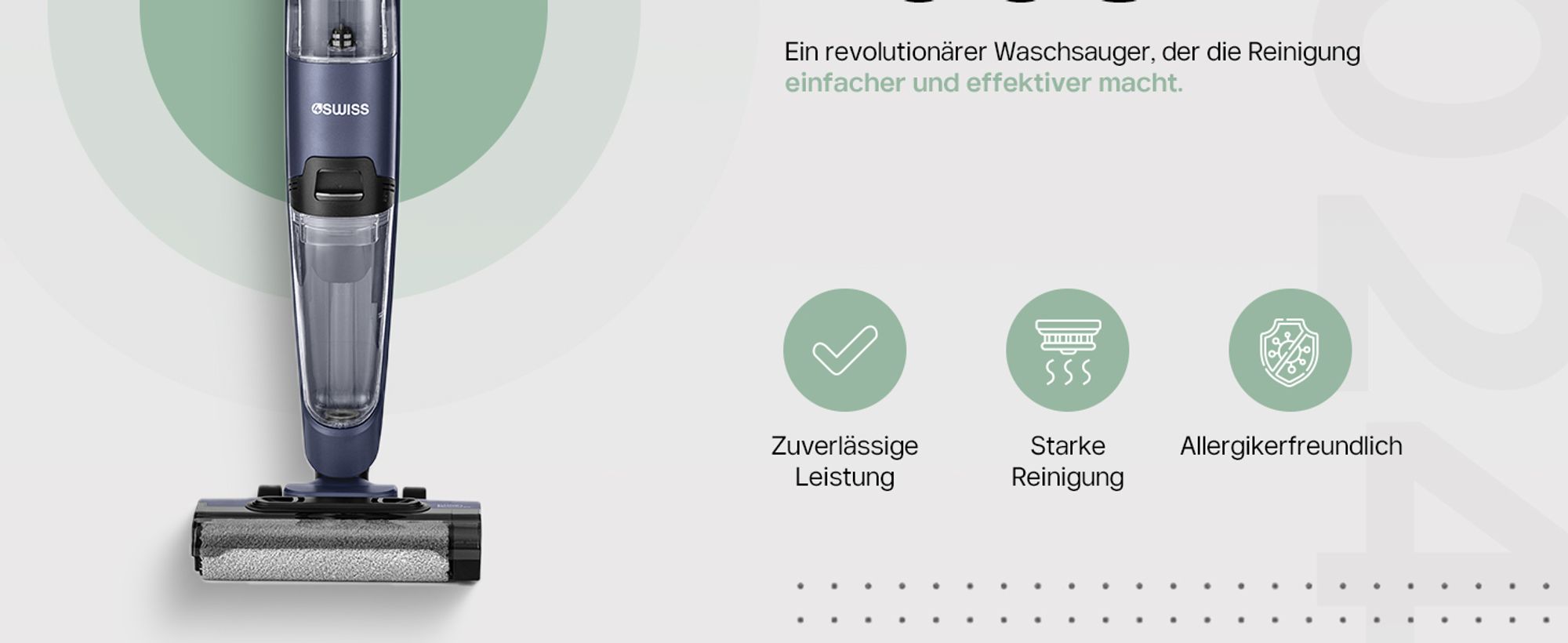 4SWISS Clean Booster Smart Staubsauger, Akku-Staubsauger mit Mop Funktion, Nass & Trockensauger mit Dual-Tank, Selbstreinigungsfunktion, LED Anzeige