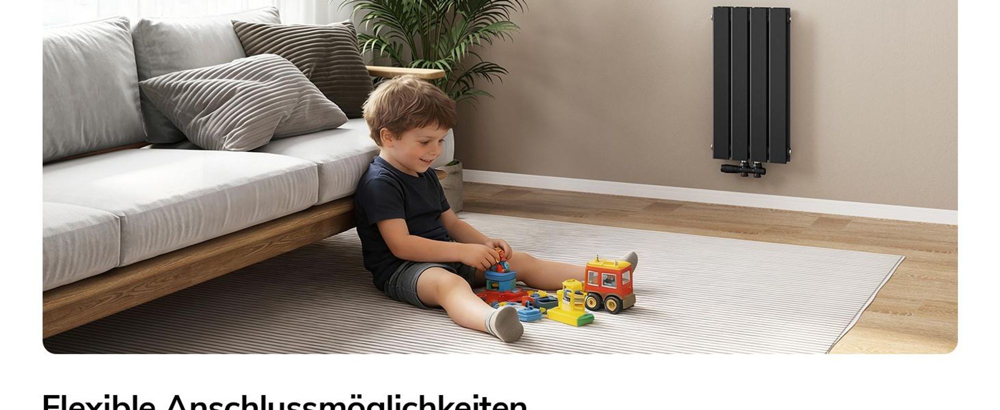 EMKE Heizkörper Flach 60 x 30,4 cm Doppellagig 384 W Schwarz Design Paneelheizkörper