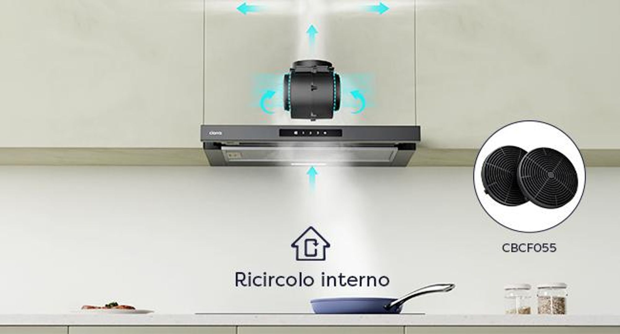 CIARRA Cappa aspirante piatta da 60 cm, 606 m³/h, cappa aspirante da incasso estraibile, con sistema di ricircolo e aspirazione, modello VM6909AB