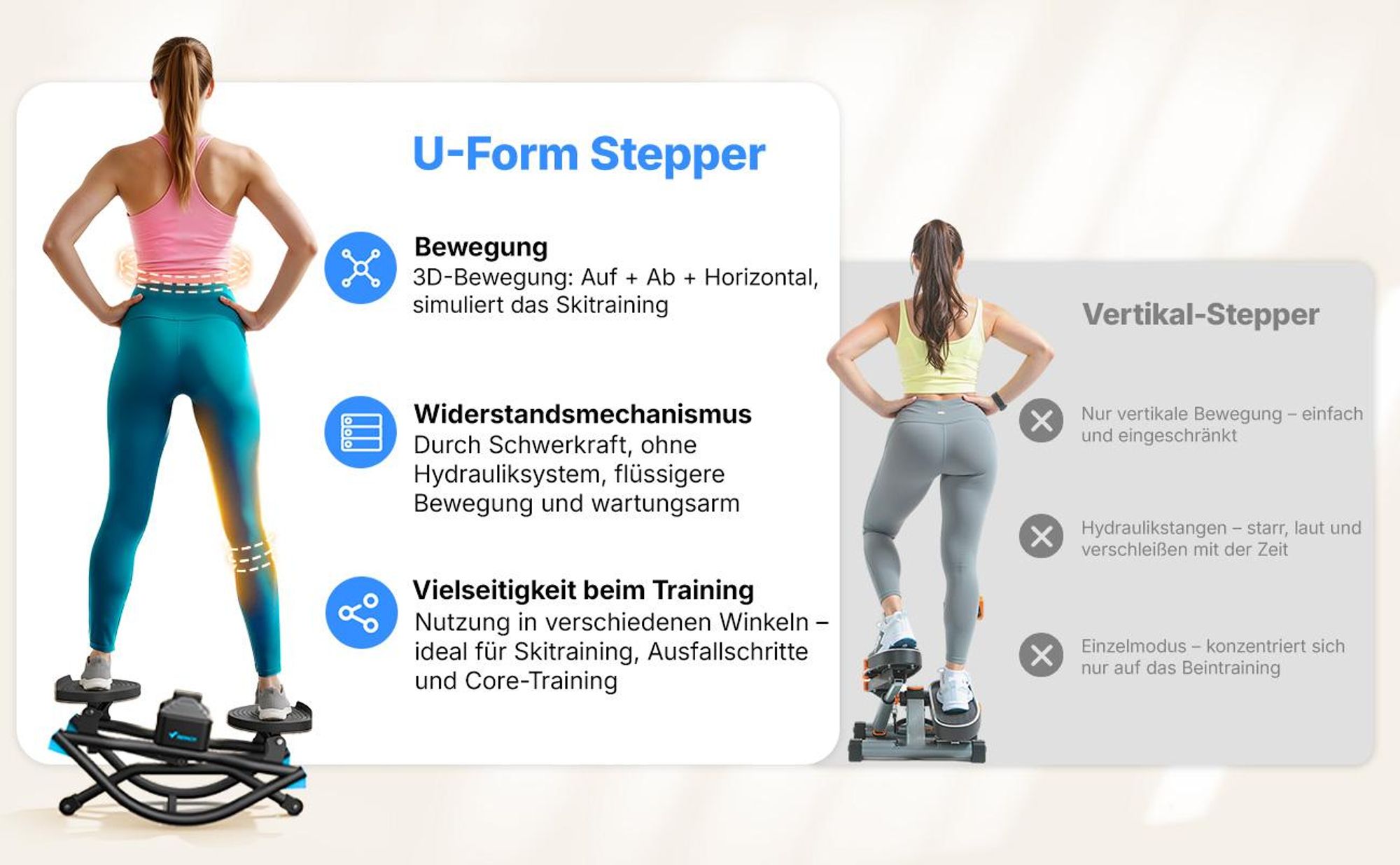 Stepper für Zuhause mit Power Ropes, 3D-Seitbewegung, LCD-Display, rutschfesten Pedalen, bis 150 kg, Merach, Schwarz-Blau