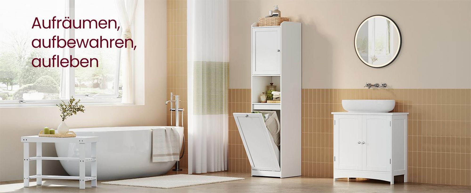 VASAGLE Badezimmerschrank mit Wäschekorb, hoher Badschrank, herausnehmbarer Wäschesack mit Griffen, mit Tür, verstellbare Ablage, 40 x 40 x 170 cm