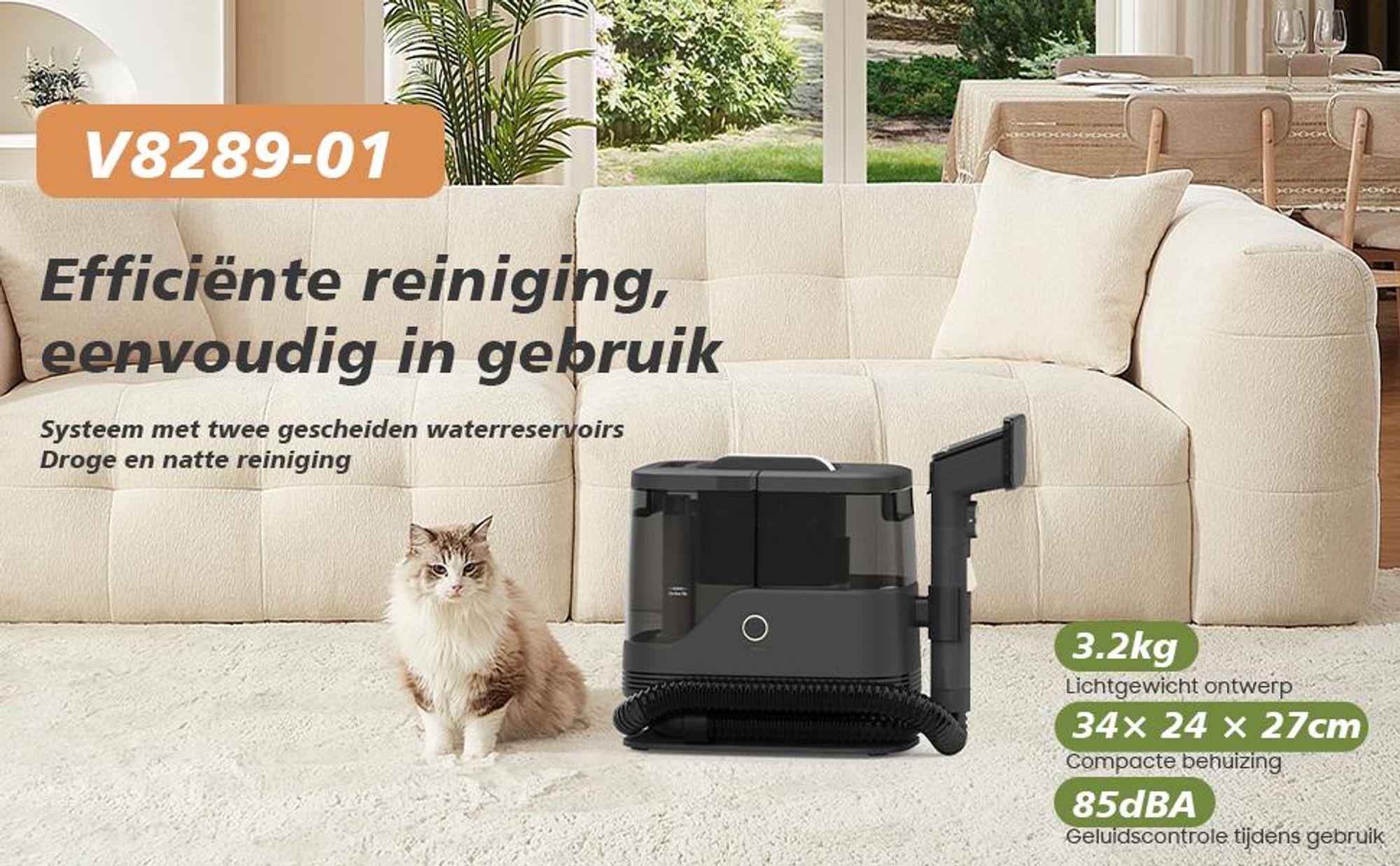 Tapijtreiniger en bekledingsreiniger – 400W natstofzuiger met 13 kPa zuigkracht, draagbaar voor bank, tapijt en auto