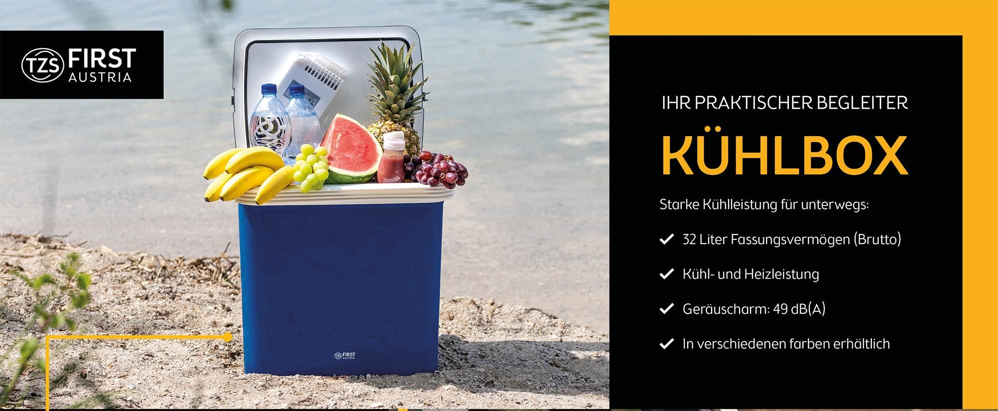 TZS First Austria - Kühlbox 32L elektrisch 12V 230V Anschluss für Auto & Steckdose - Thermoelektrisch - Blau