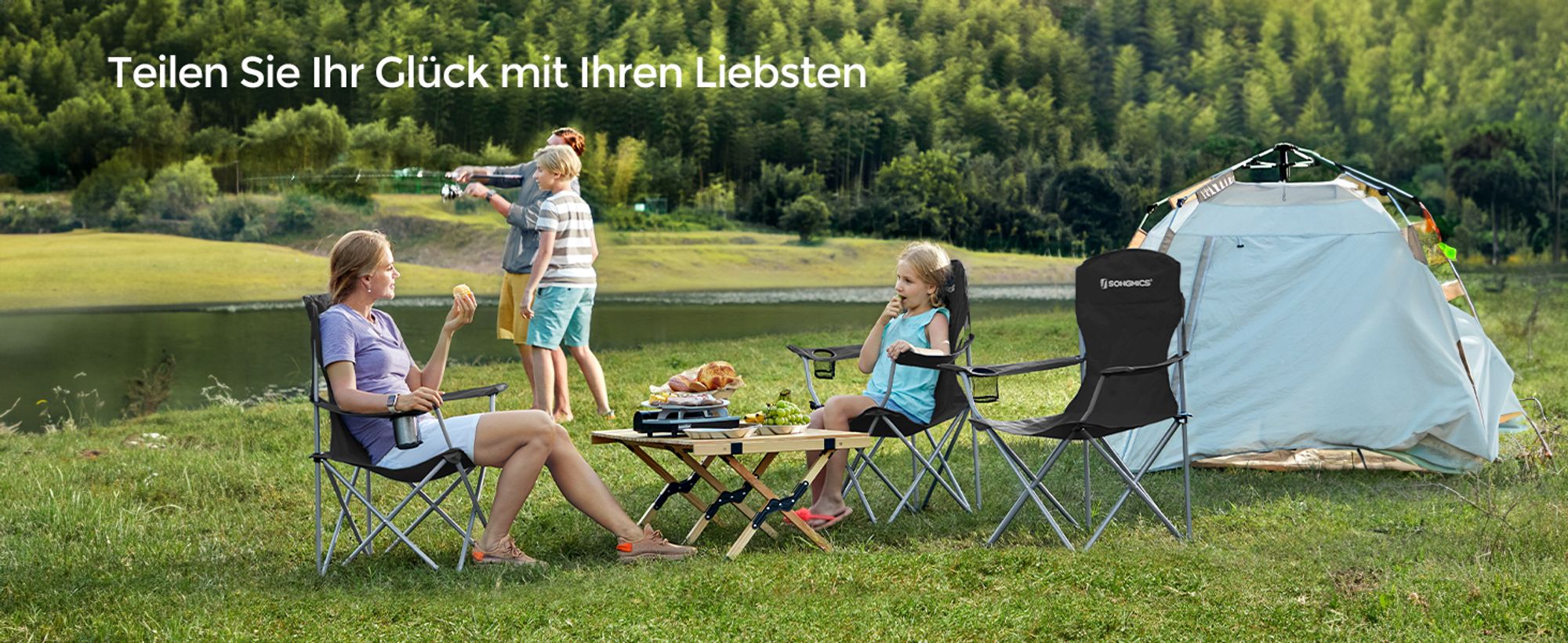 SONGMICS Campingstuhl Klappstuhl, 2er Set, bis 150 kg belastbar