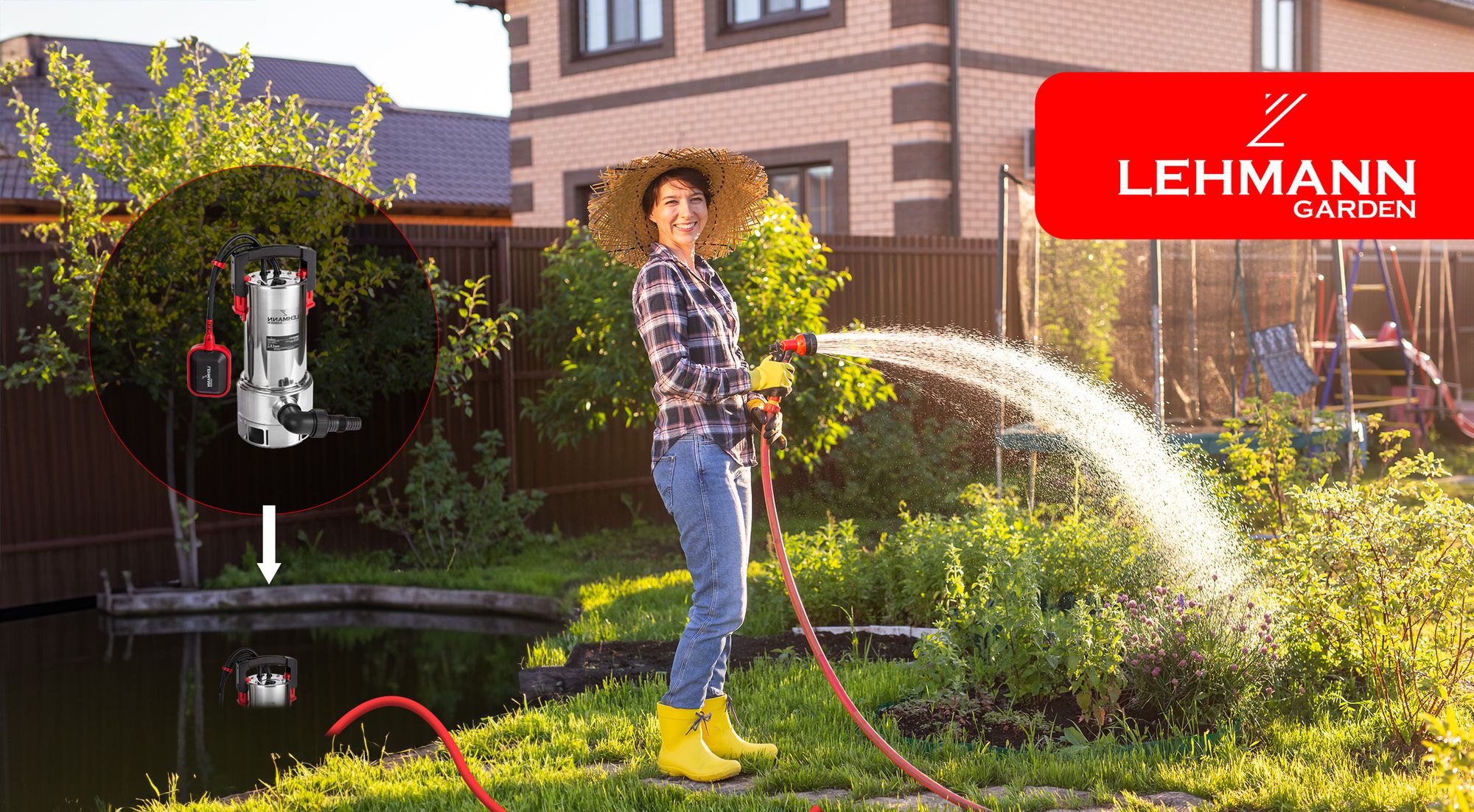 LEHMANN Tauchpumpe mit Integriertem Schwimmer für Schmutz und Reinwasser, 1100W, 16500 l/h Fördermenge, Ø35 mm Partikel