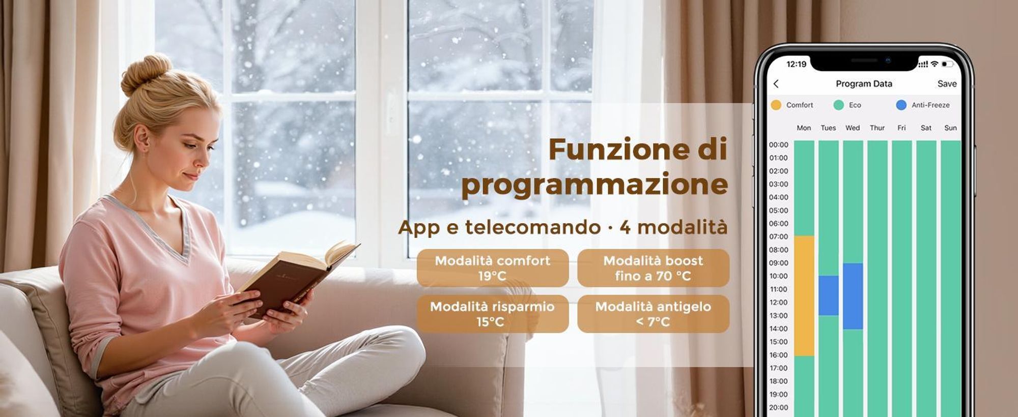 S'AFIELINA riscaldatore a immersione con termostato 900W, timer programmabile e display LCD, WiFi, per radiatori bagno, acciaio inox, controllo intelligente, bianco