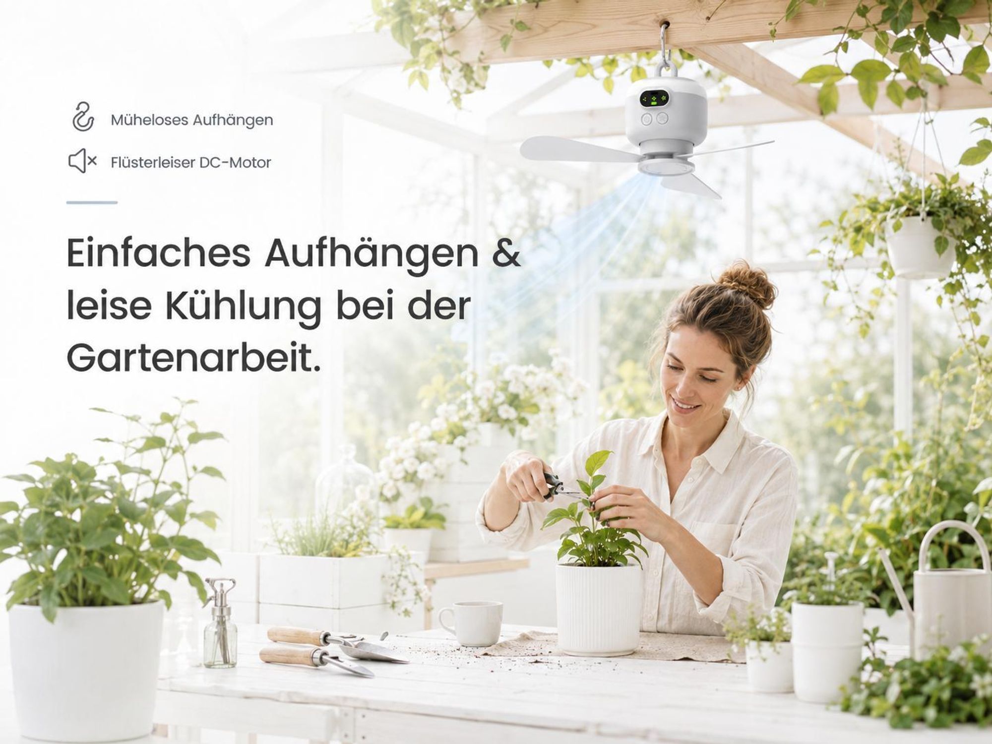 Ø27cm Mobiler Akku Deckenventilator mit Licht 8000mAh USB-C Ventilator 4 Stufen & Timer Tragbarer Zeltventilator für Camping RV Outdoor & Wohnmobil