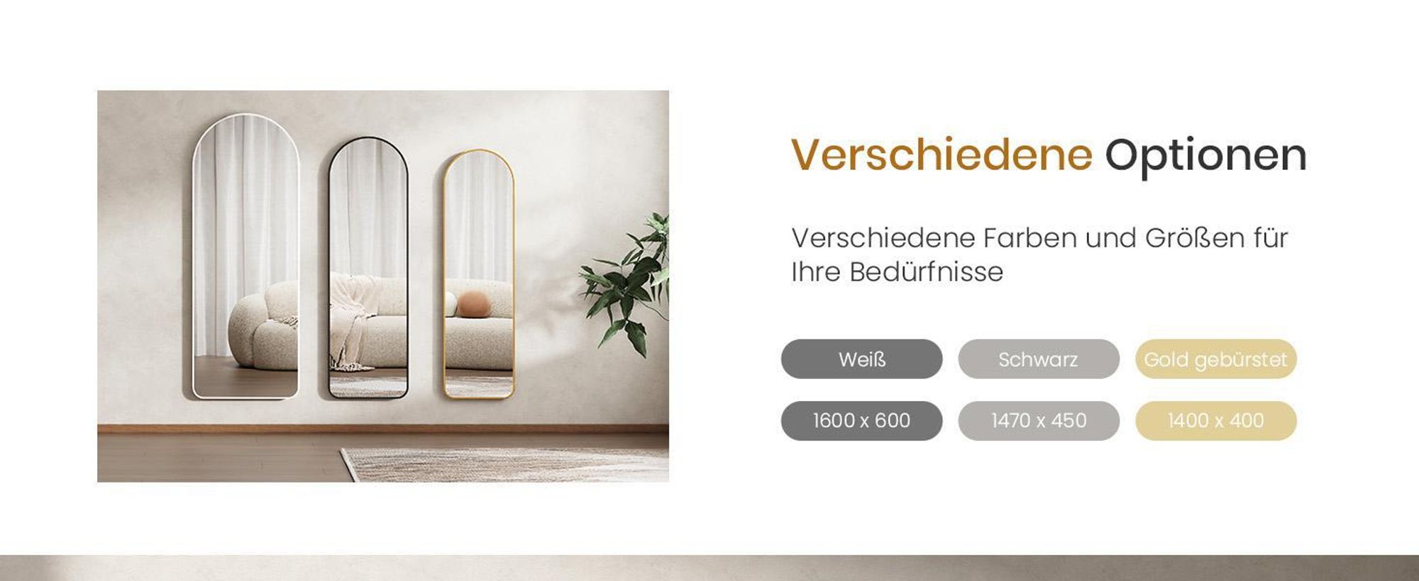 EMKE Standspiegel 160x60cm Ganzkörperspiegel Gold Aluminium Rahmen Spiegel Gewölbter Ankleidespiegel mit Explosionsgeschützte Fensterfolie