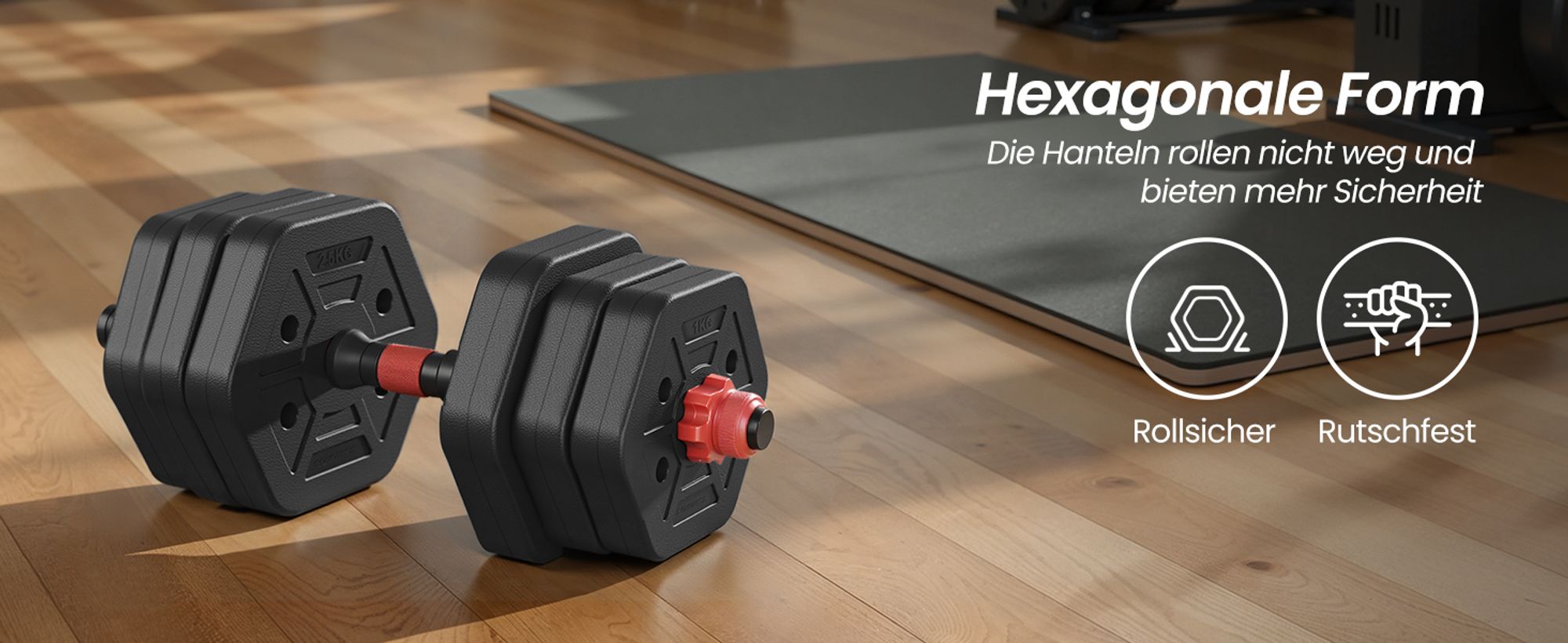 SONGMICS Hantelset, Hanteln mit Verbindungsstange, Hexagon, Kurzhantelset, 10-40 kg, für Workout, Fitnesstraining, Gewichtheben
