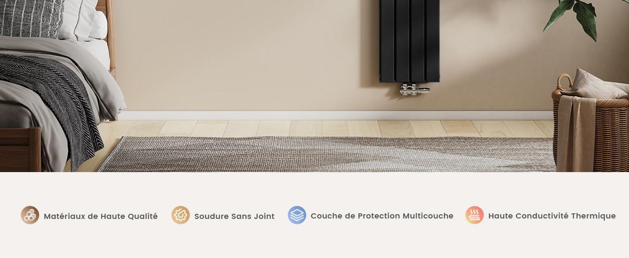 EMKE Radiateur plat Radiateur panneau design Noir Vertical Double couche 1600x 300 mm 966W sans thermoplongeur