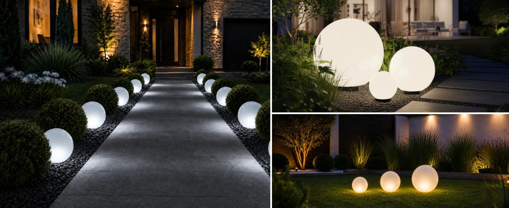 LUMILED Milchig Kugelleuchte 30cm Außen Außenkugelleuchte Kugellampe Weiß Gartenkugel Kugel Wegeleuchte IP44 E27 Fassung Anschlusskabel 1,95 m