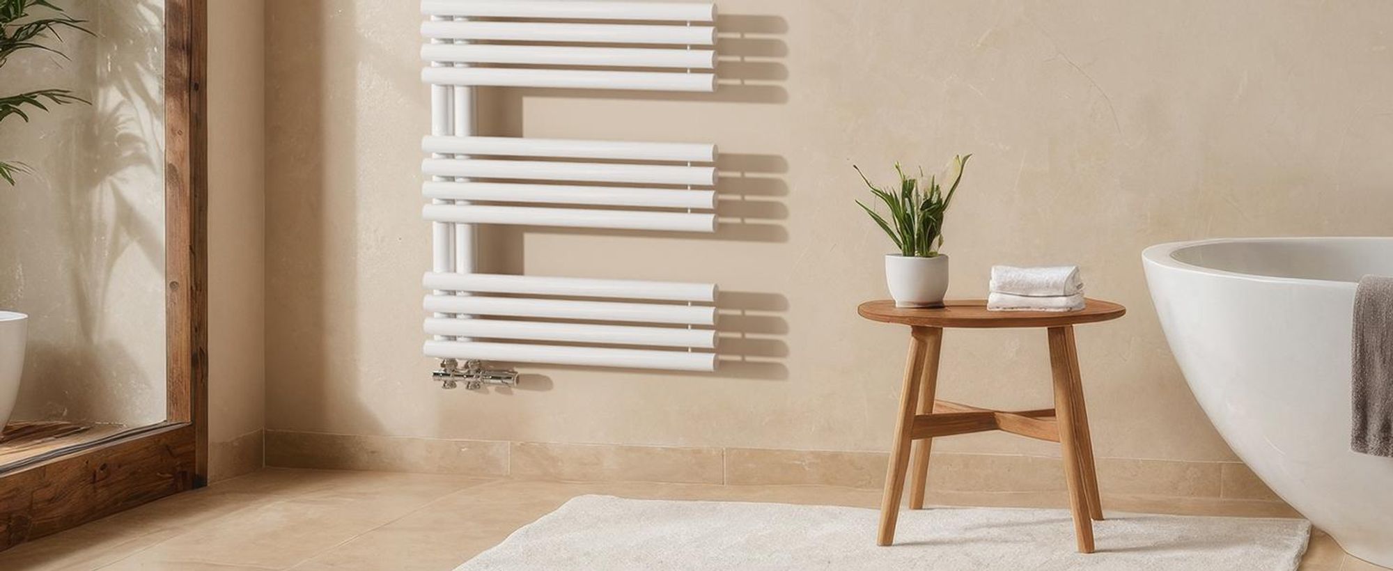 EMKE Radiatore da bagno con attacco laterale Tubo tondo bianco Scaldasalviette 126,5 x 60 cm 776 W  Scaldasalviette da bagno per funzionamento con acqua calda Montaggio a parete senza resistenza elettrica