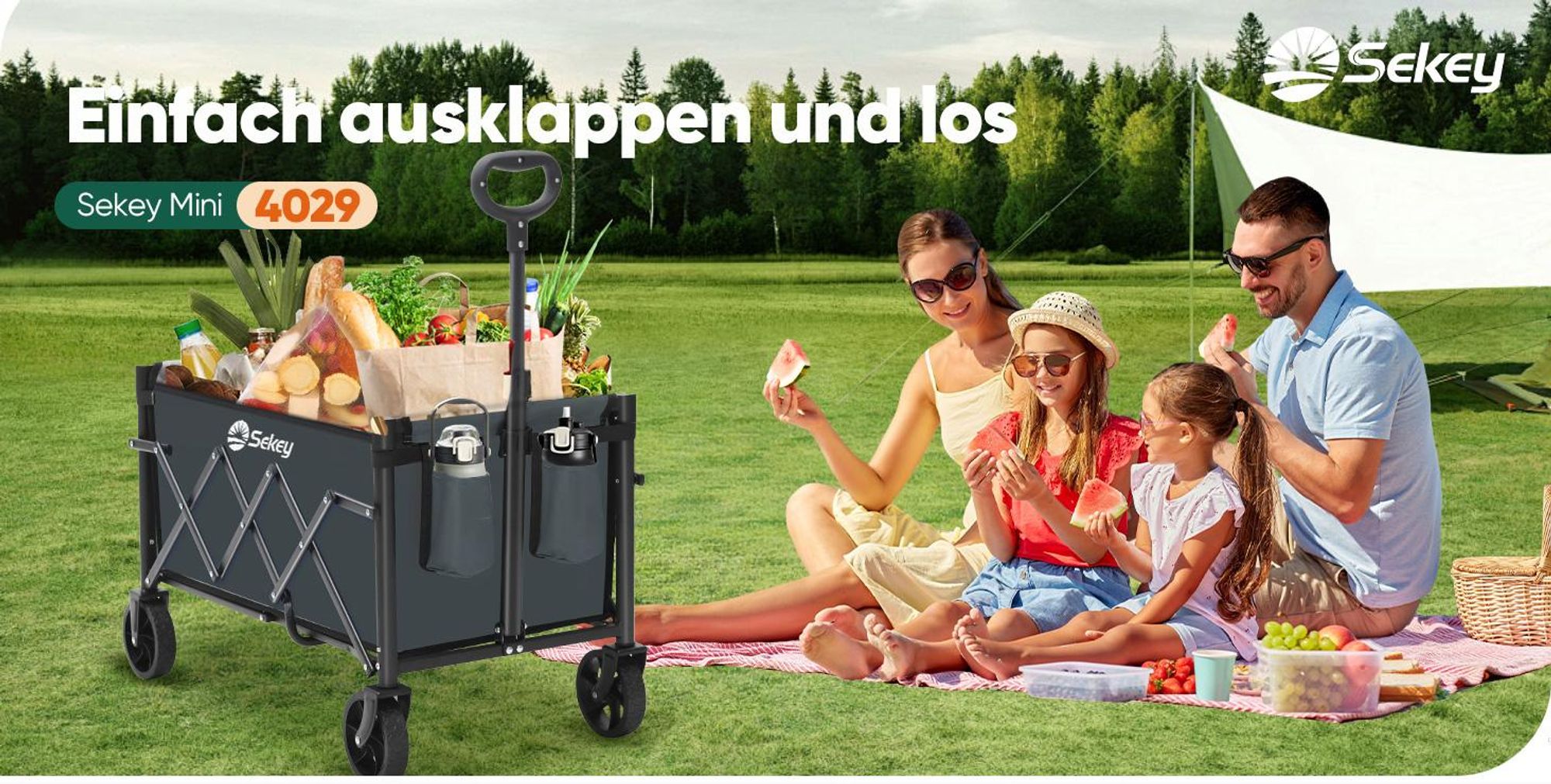 Sekey Bollerwagen, Faltbarer Handwagen 4 Räder, 80KG / 60L, Grau