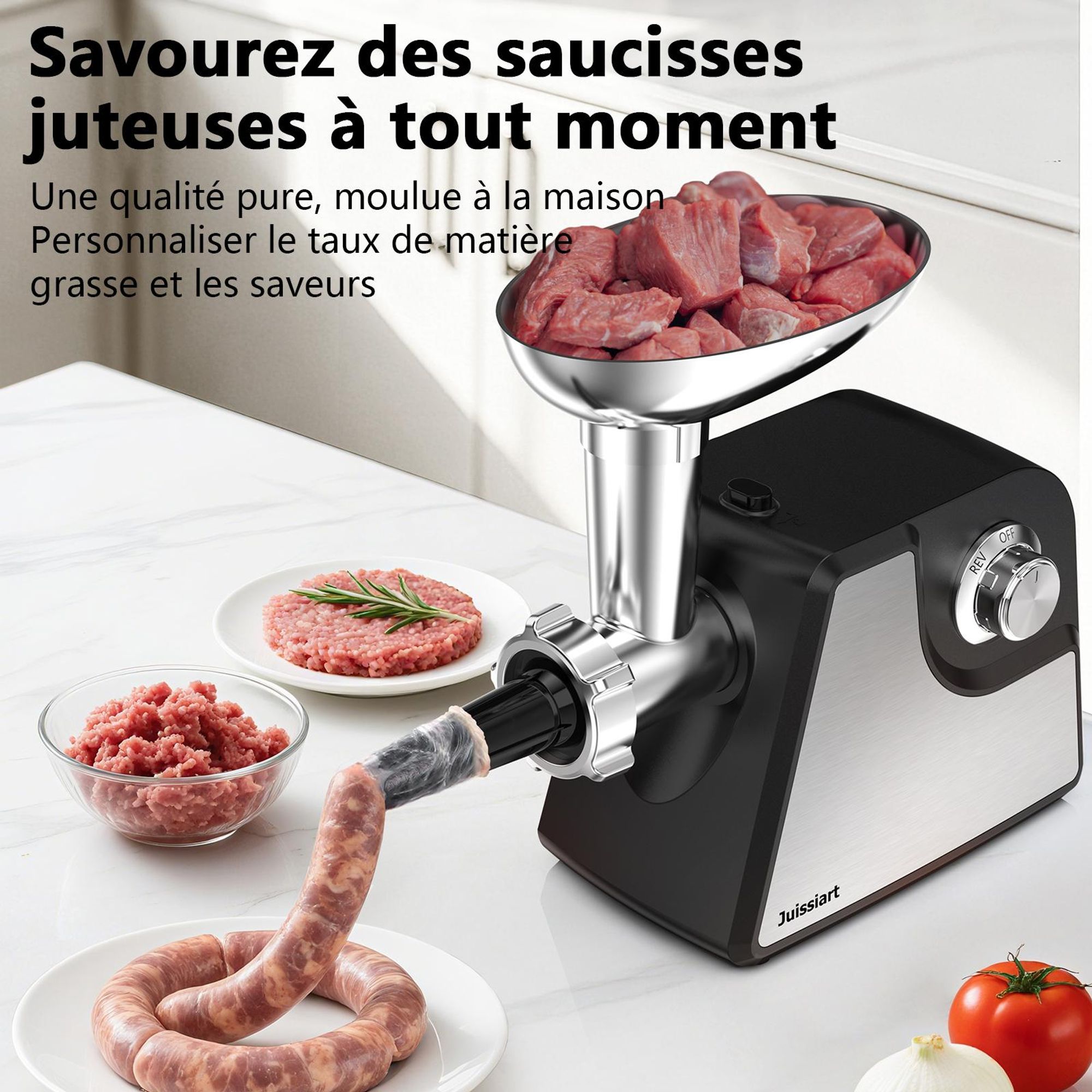 Juissiart MG4150R Hachoir à viande électrique - Puissance 300W Rendement en viande 1.2KG/min Matériau de la lame 420 Acier métallurgique en poudre - Noir