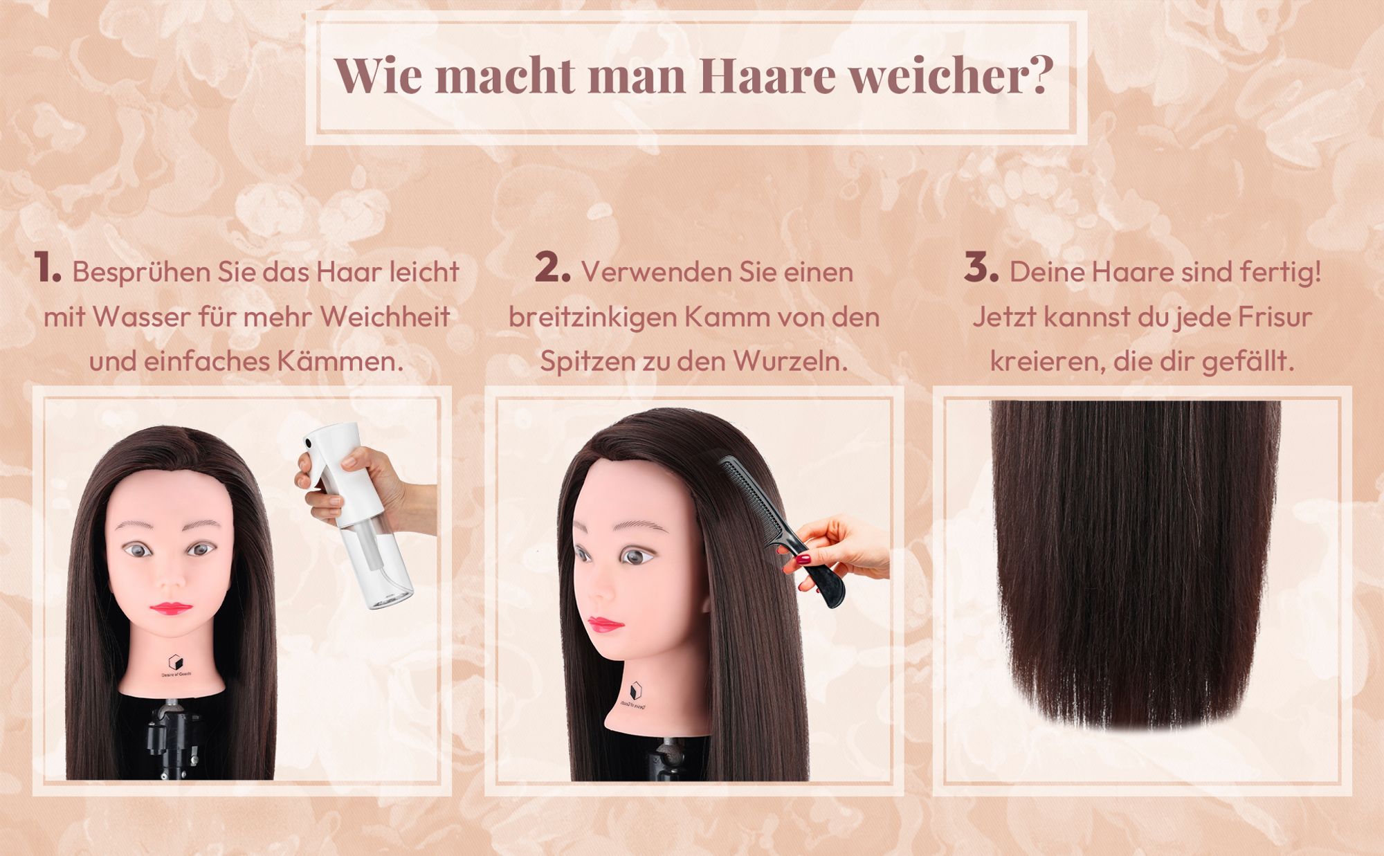 Desire of Goods Praxis Friseurkopf Kastanienbraun - Stativ & Stylingzubehör - Friseurkopf - Friseurkopf - 70 cm