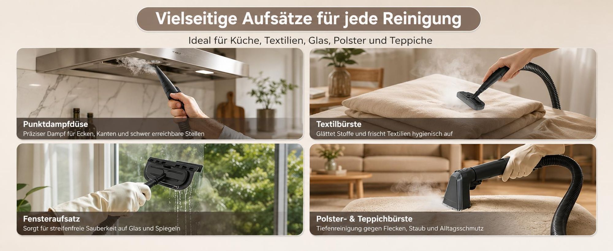 Grenintol Teppichreiniger 35kPa, Dampfreiniger 4 Modi, Waschsauger 1,35+1,25l 2-Tank, Polsterreiniger 1650W, Fleckenreiniger Sofa Auto Matratze